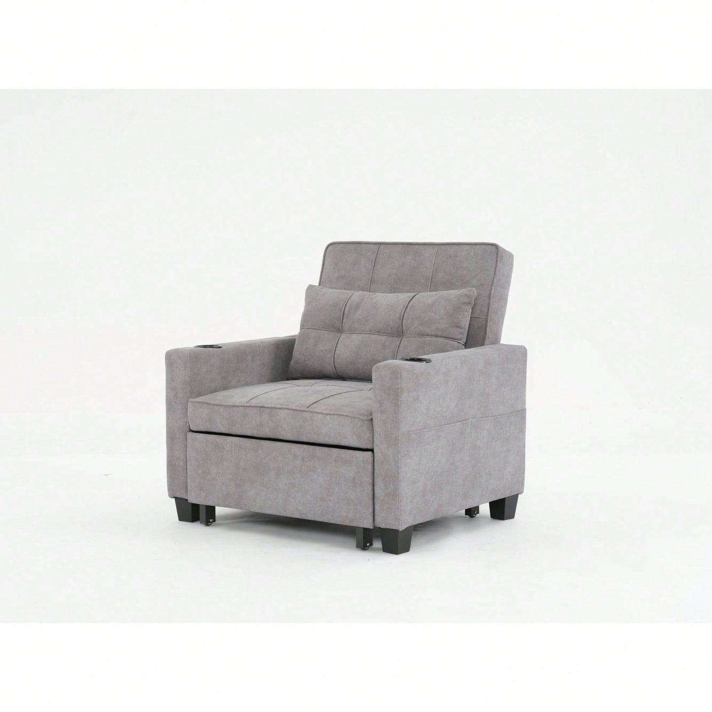 3-In-1 Convertible Futon Chair Bed With USB Ports Wear-Resistant Anti-Scratch Armchair Sleeper For Living Room Dark Grey Linen