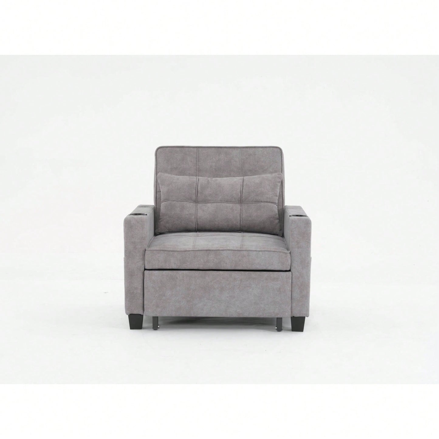 3-In-1 Convertible Futon Chair Bed With USB Ports Wear-Resistant Anti-Scratch Armchair Sleeper For Living Room Dark Grey Linen