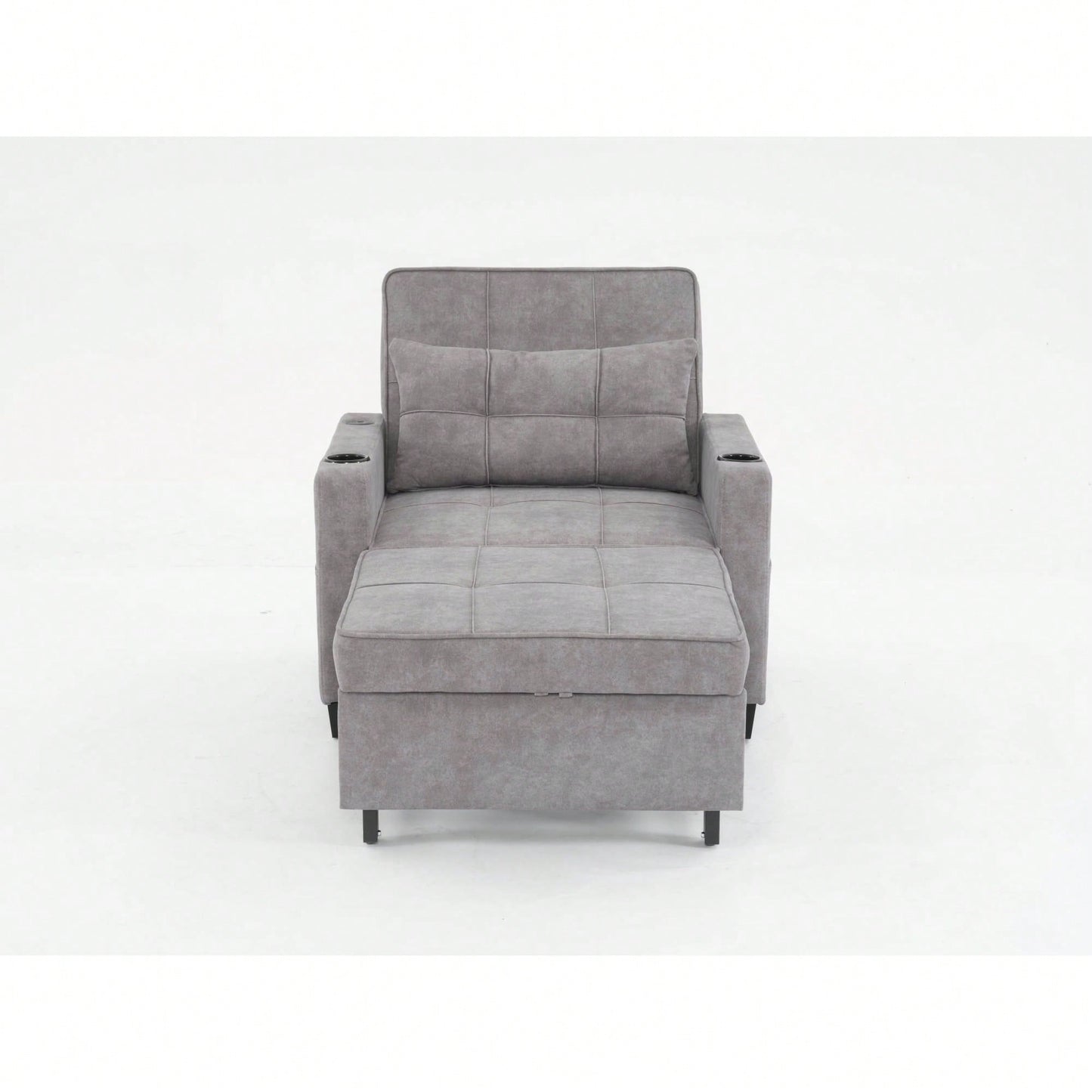 3-In-1 Convertible Futon Chair Bed With USB Ports Wear-Resistant Anti-Scratch Armchair Sleeper For Living Room Dark Grey Linen