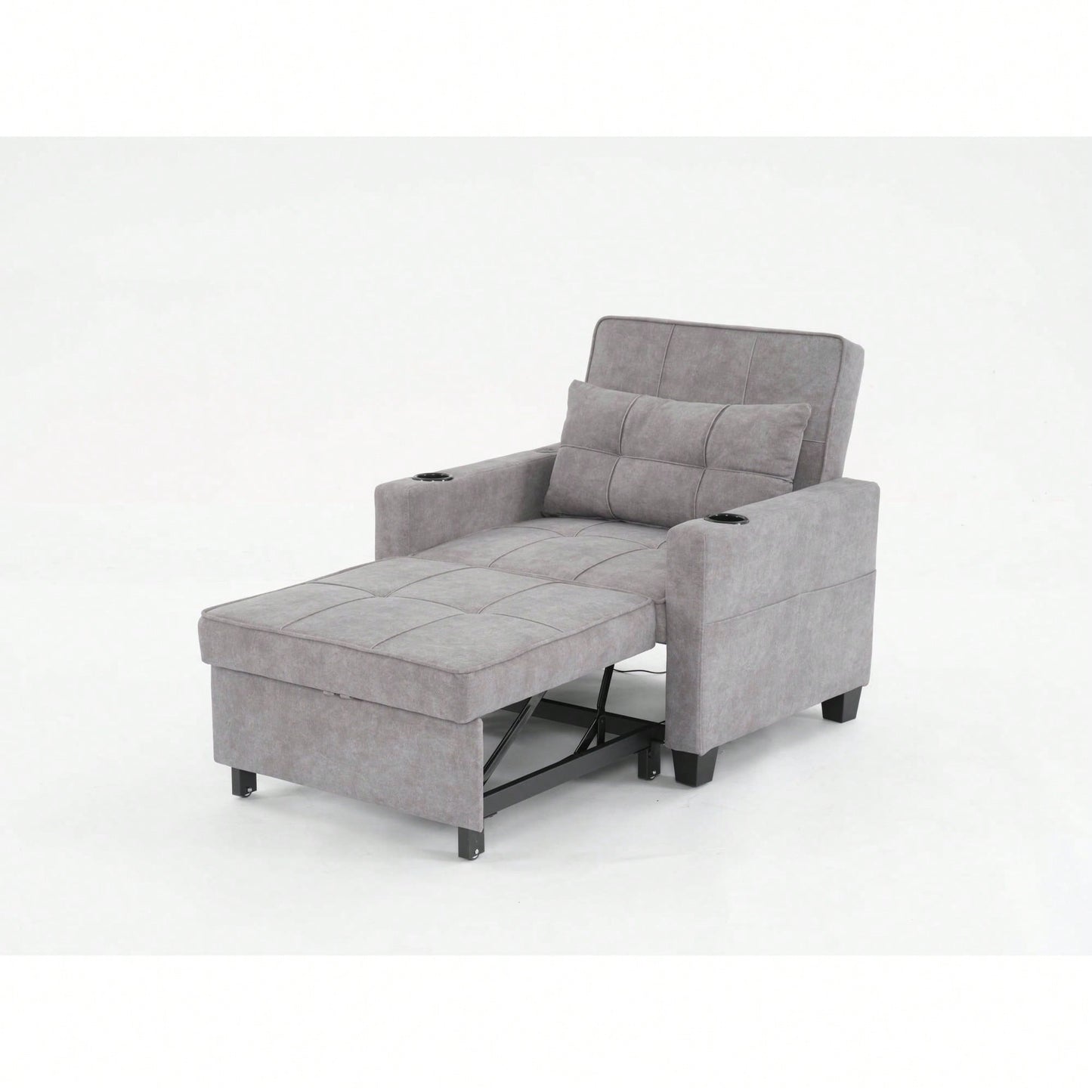 3-In-1 Convertible Futon Chair Bed With USB Ports Wear-Resistant Anti-Scratch Armchair Sleeper For Living Room Dark Grey Linen