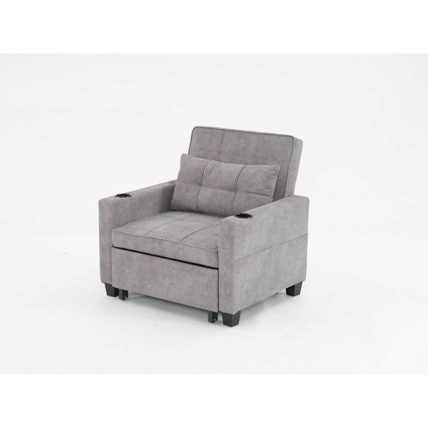 3-In-1 Convertible Futon Chair Bed With USB Ports Wear-Resistant Anti-Scratch Armchair Sleeper For Living Room Dark Grey Linen