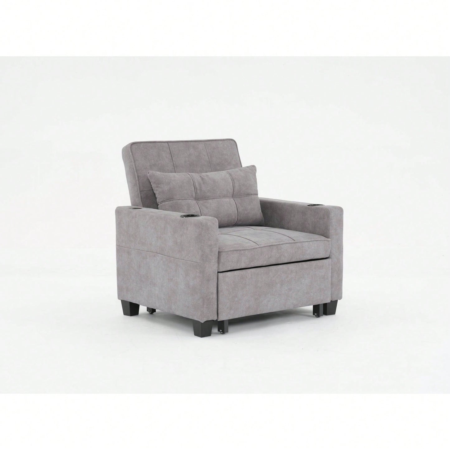 3-In-1 Convertible Futon Chair Bed With USB Ports Wear-Resistant Anti-Scratch Armchair Sleeper For Living Room Dark Grey Linen