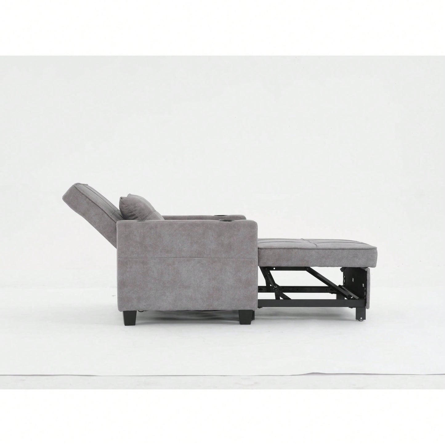 3-In-1 Convertible Futon Chair Bed With USB Ports Wear-Resistant Anti-Scratch Armchair Sleeper For Living Room Dark Grey Linen