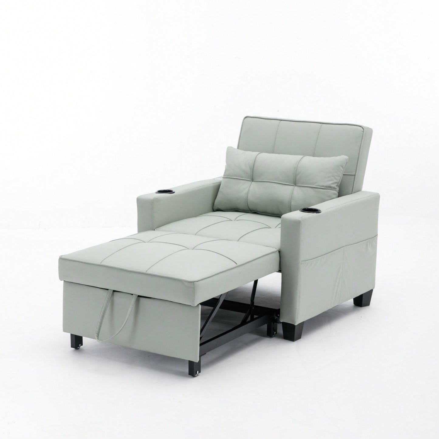 3-In-1 Convertible Futon Chair Bed With USB Ports Wear-Resistant Anti-Scratch Armchair Sleeper For Living Room Dark Grey Linen