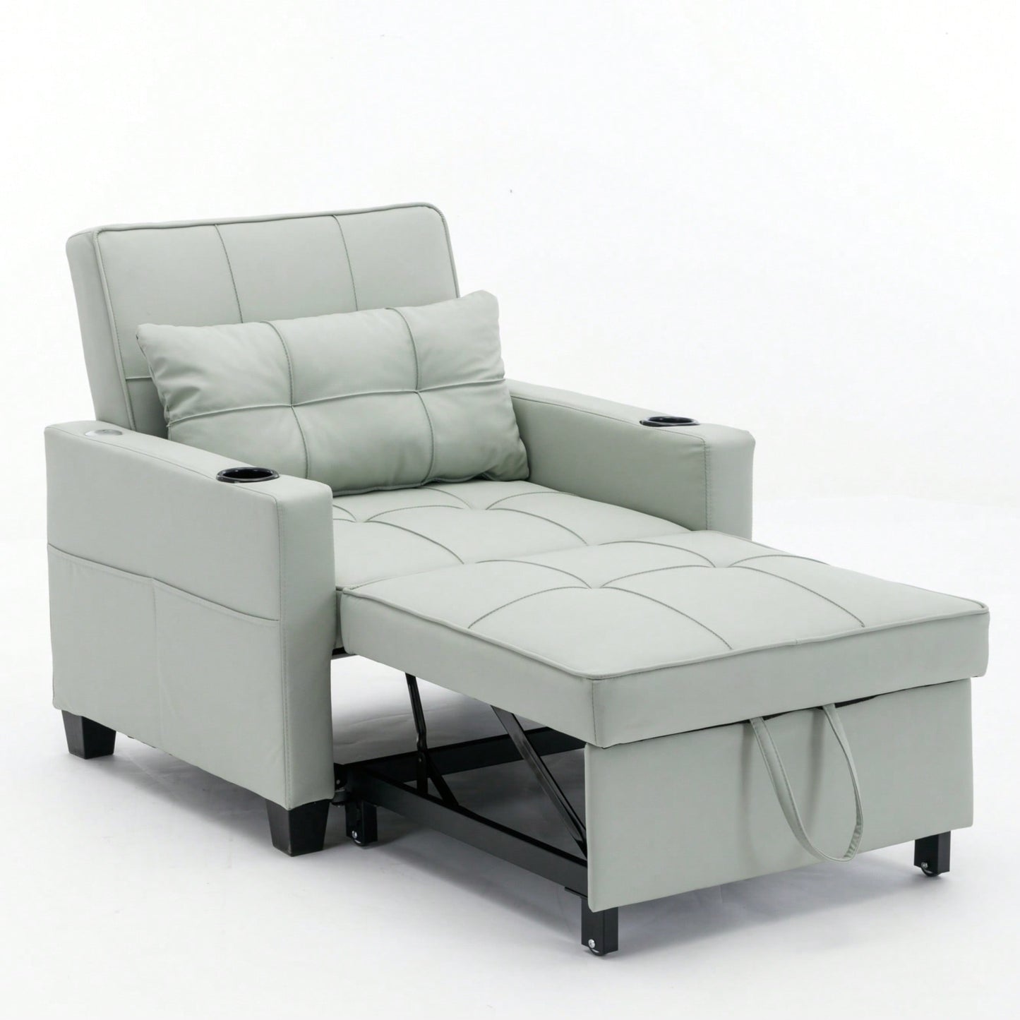 3-In-1 Convertible Futon Chair Bed With USB Ports Wear-Resistant Anti-Scratch Armchair Sleeper For Living Room Dark Grey Linen