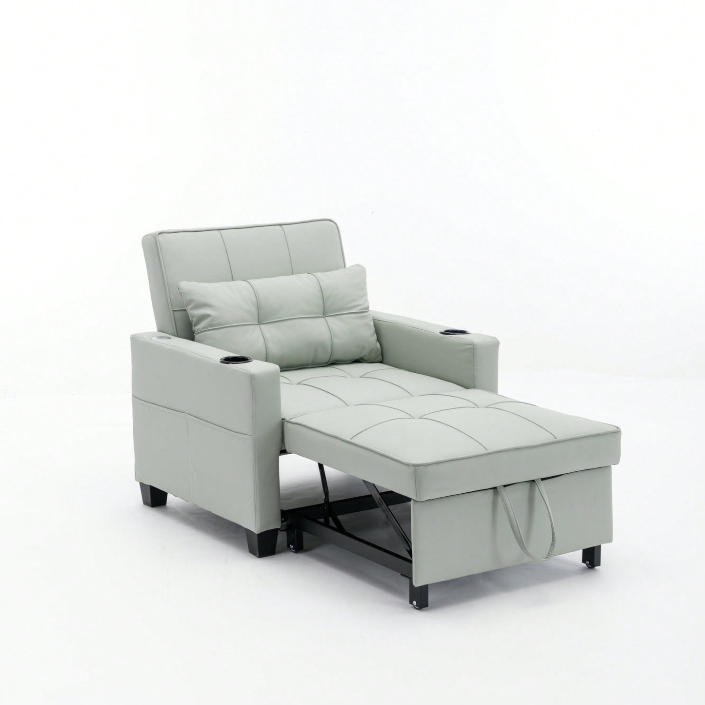 3-In-1 Convertible Futon Chair Bed With USB Ports Wear-Resistant Anti-Scratch Armchair Sleeper For Living Room Dark Grey Linen