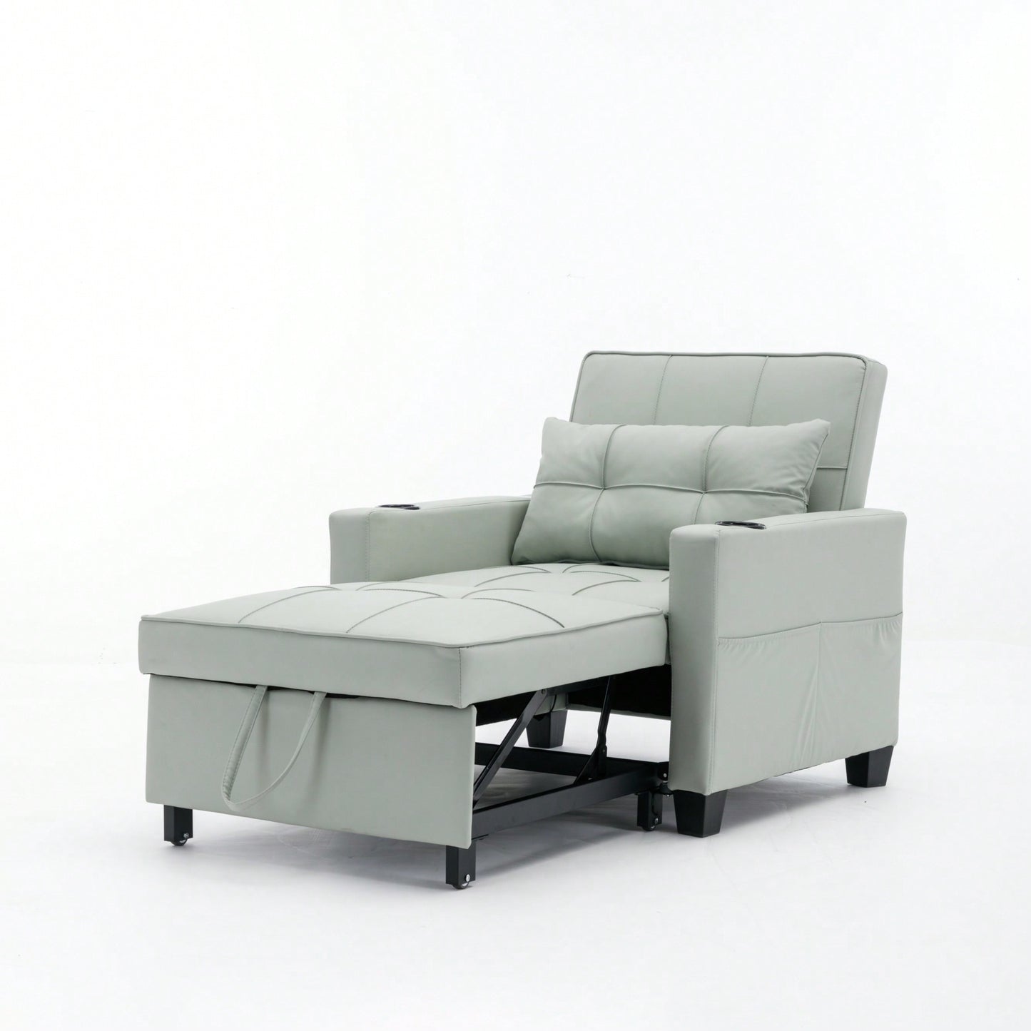 3-In-1 Convertible Futon Chair Bed With USB Ports Wear-Resistant Anti-Scratch Armchair Sleeper For Living Room Dark Grey Linen