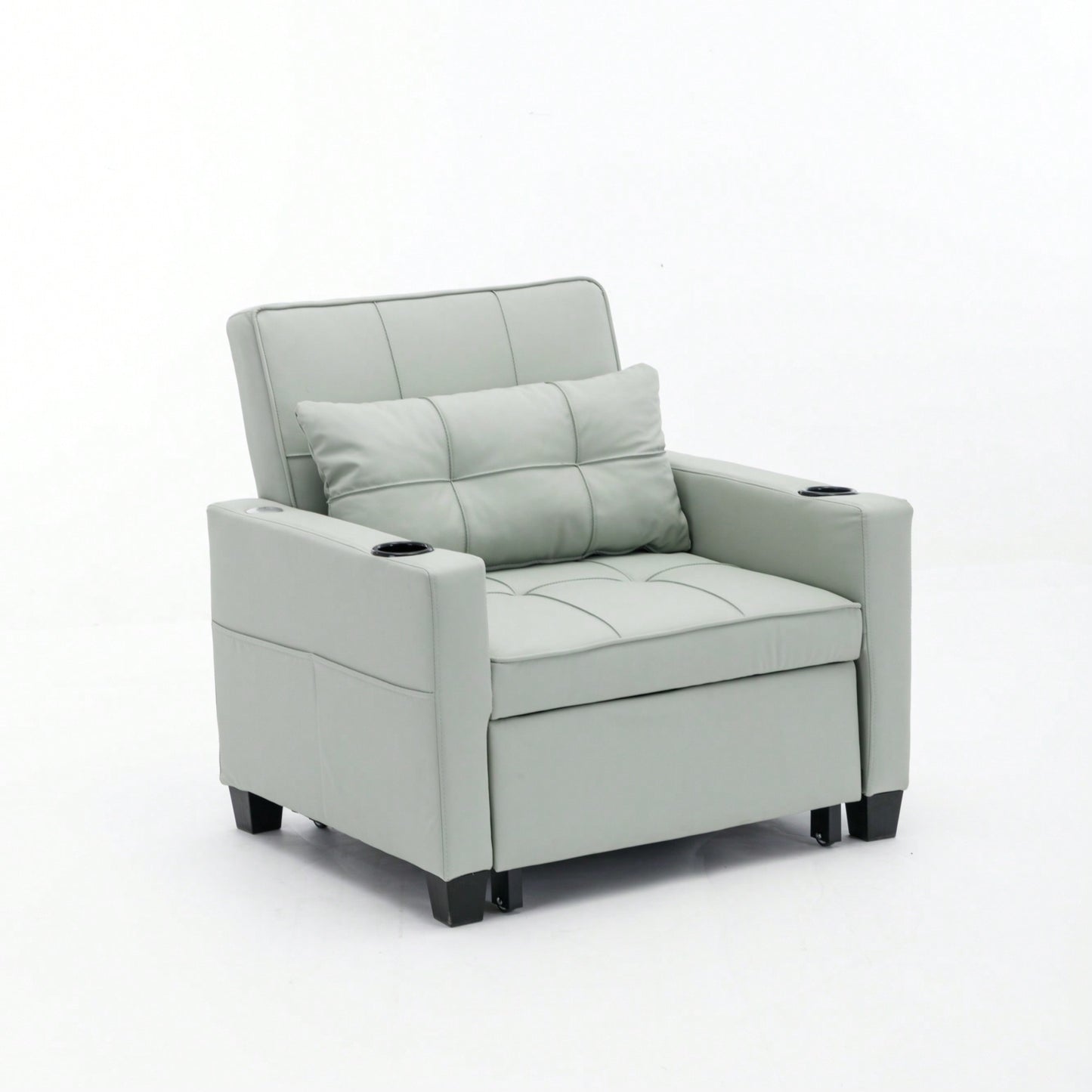 3-In-1 Convertible Futon Chair Bed With USB Ports Wear-Resistant Anti-Scratch Armchair Sleeper For Living Room Dark Grey Linen