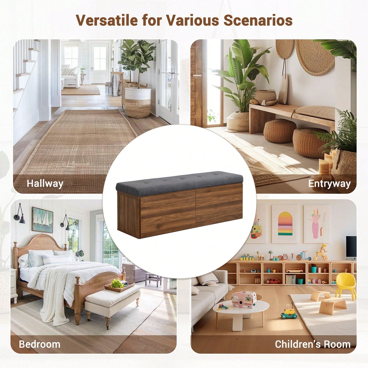 49 Inch Storage Bench With Adjustable Shelves Padded Seat Cushion And Double Doors Ideal For Entryway Hallway And Bedroom Light Grey