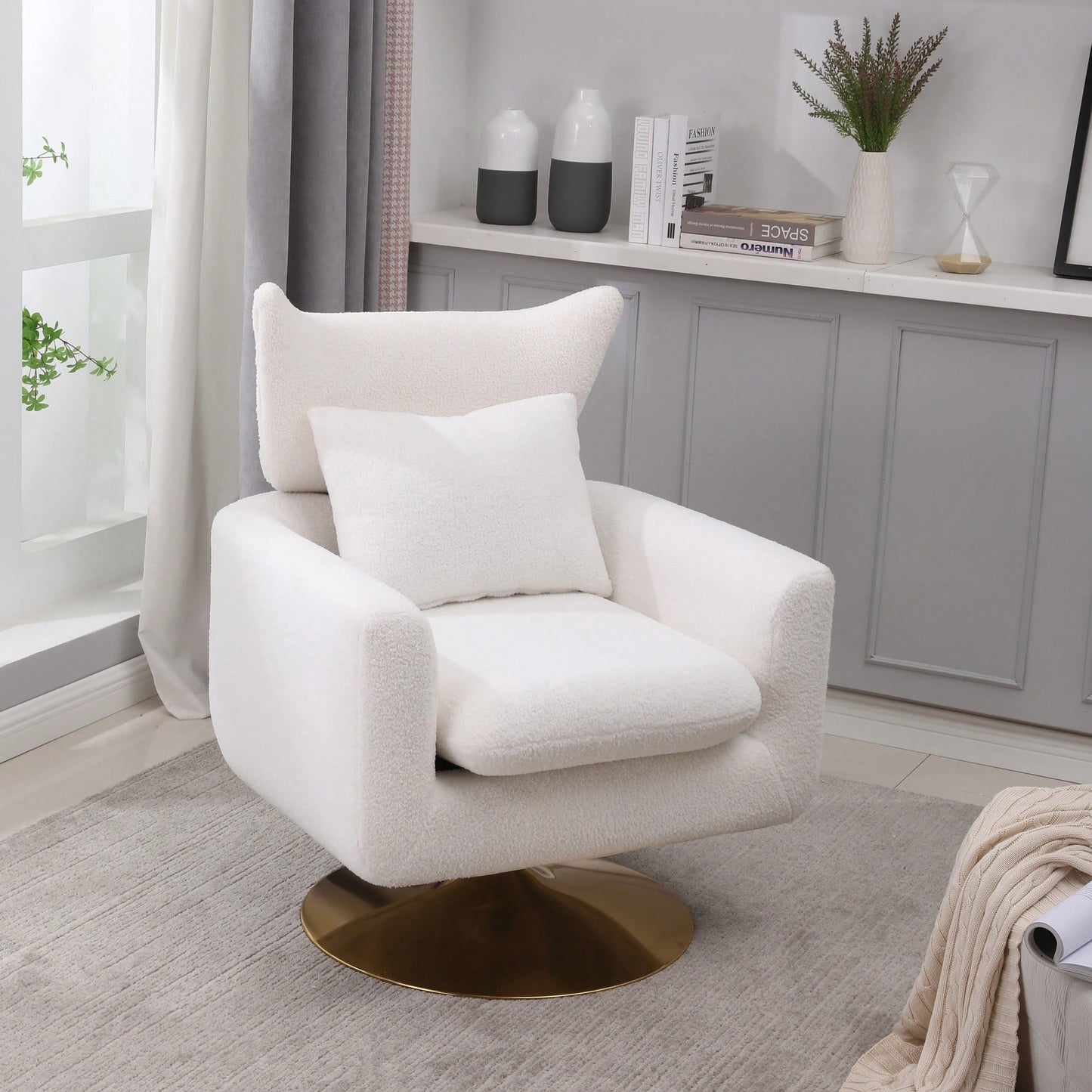 Teddy Fabric 360-Degree Swivel Accent Chair For Stylish Living Room Decor White