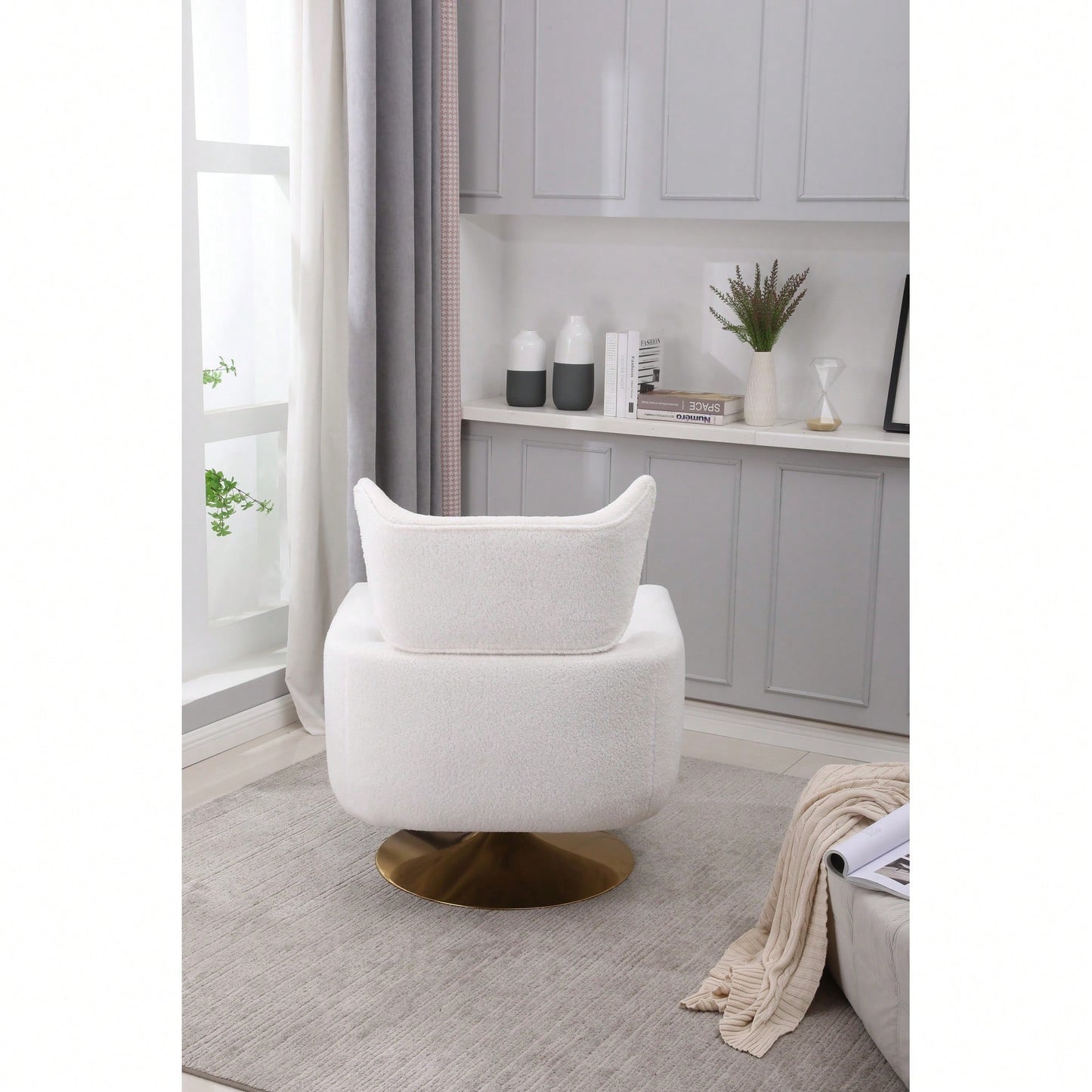 Teddy Fabric 360-Degree Swivel Accent Chair For Stylish Living Room Decor White