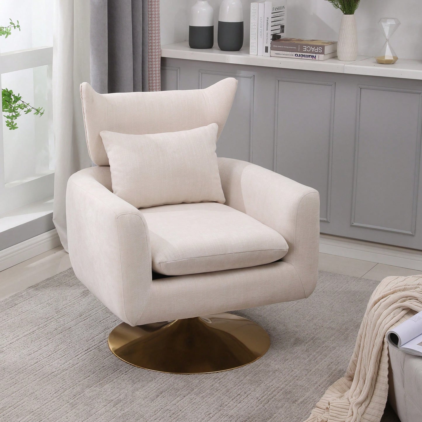 Teddy Fabric 360-Degree Swivel Accent Chair For Stylish Living Room Decor White