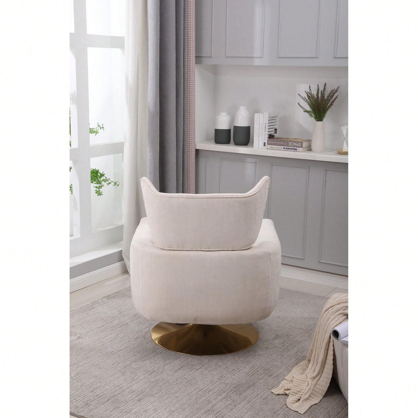 Teddy Fabric 360-Degree Swivel Accent Chair For Stylish Living Room Decor White