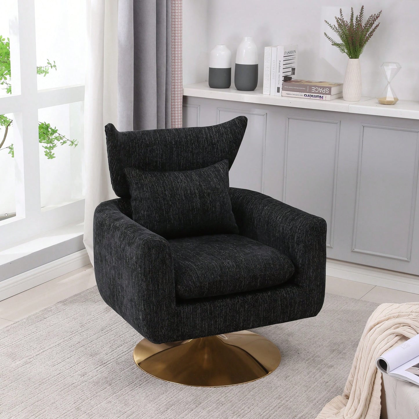 Teddy Fabric 360-Degree Swivel Accent Chair For Stylish Living Room Decor White