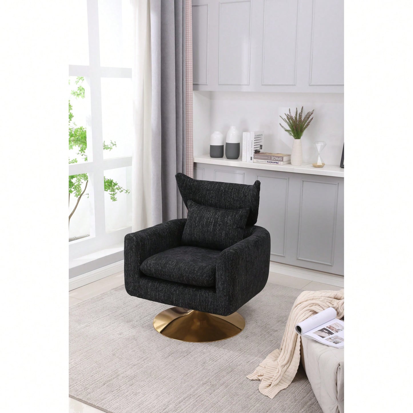 Teddy Fabric 360-Degree Swivel Accent Chair For Stylish Living Room Decor White