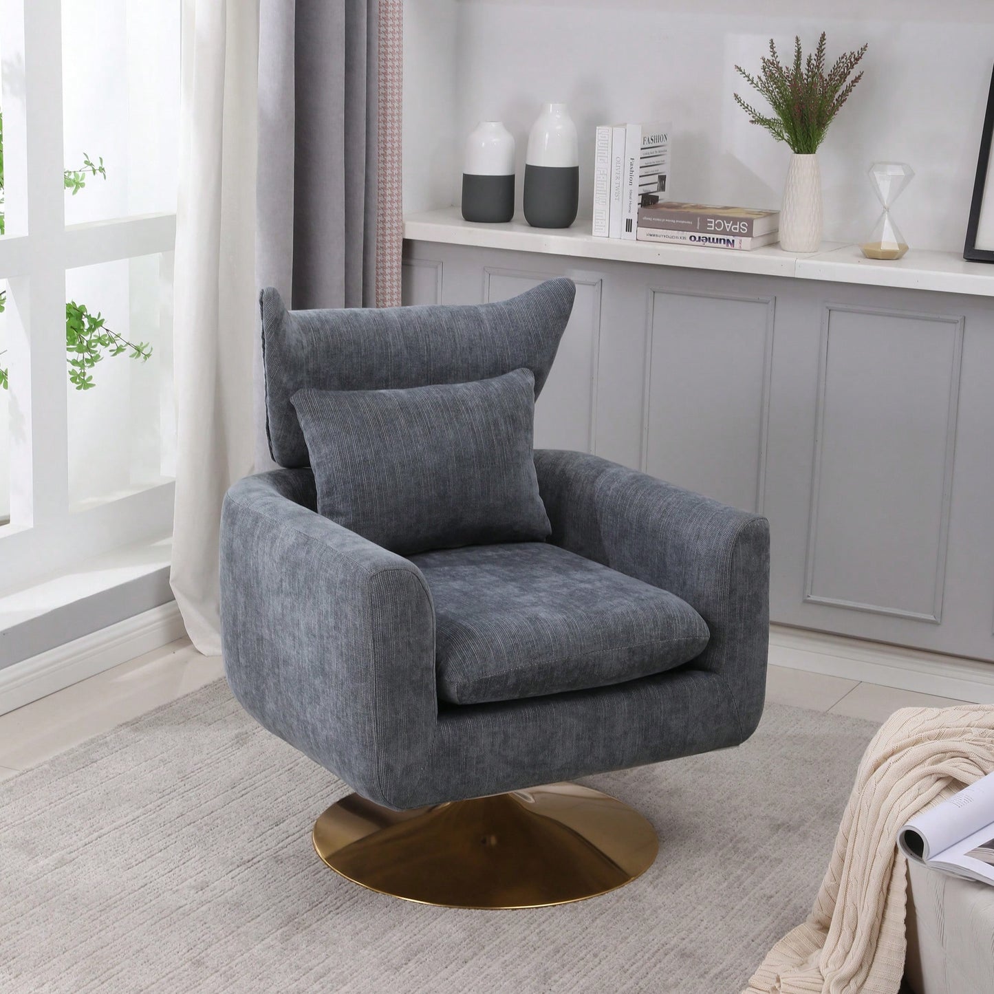 Teddy Fabric 360-Degree Swivel Accent Chair For Stylish Living Room Decor White