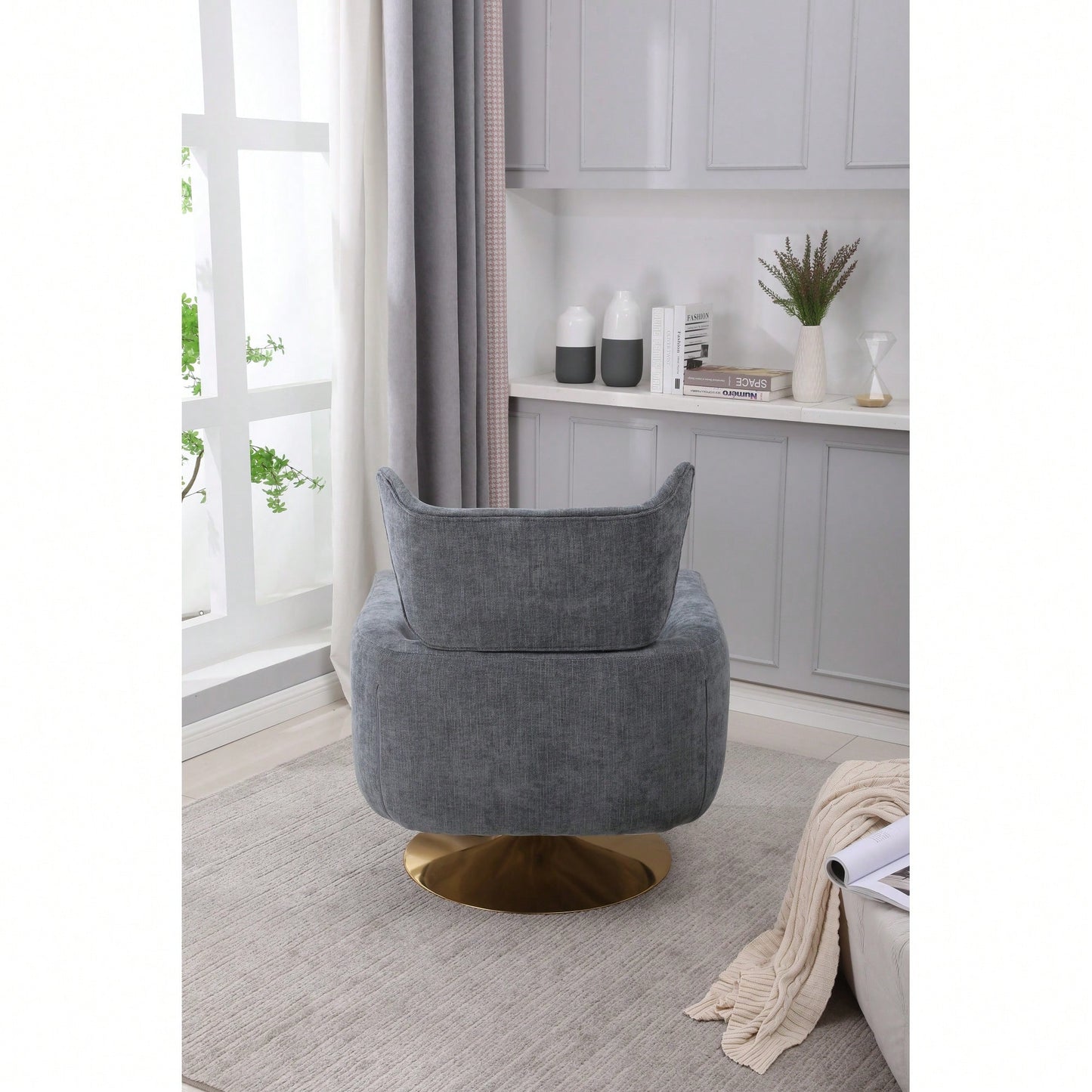 Teddy Fabric 360-Degree Swivel Accent Chair For Stylish Living Room Decor White