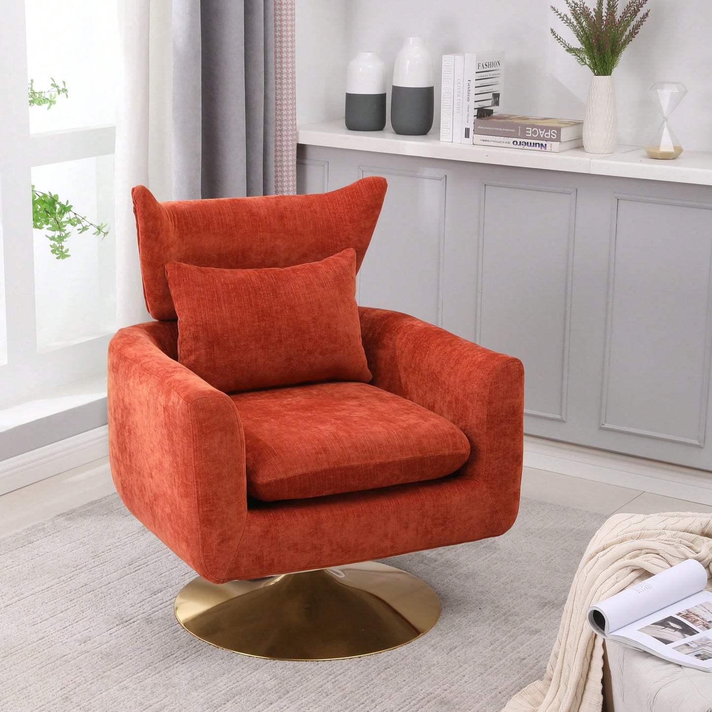 Teddy Fabric 360-Degree Swivel Accent Chair For Stylish Living Room Decor White