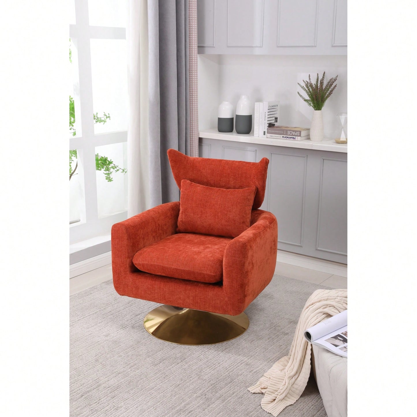 Teddy Fabric 360-Degree Swivel Accent Chair For Stylish Living Room Decor White