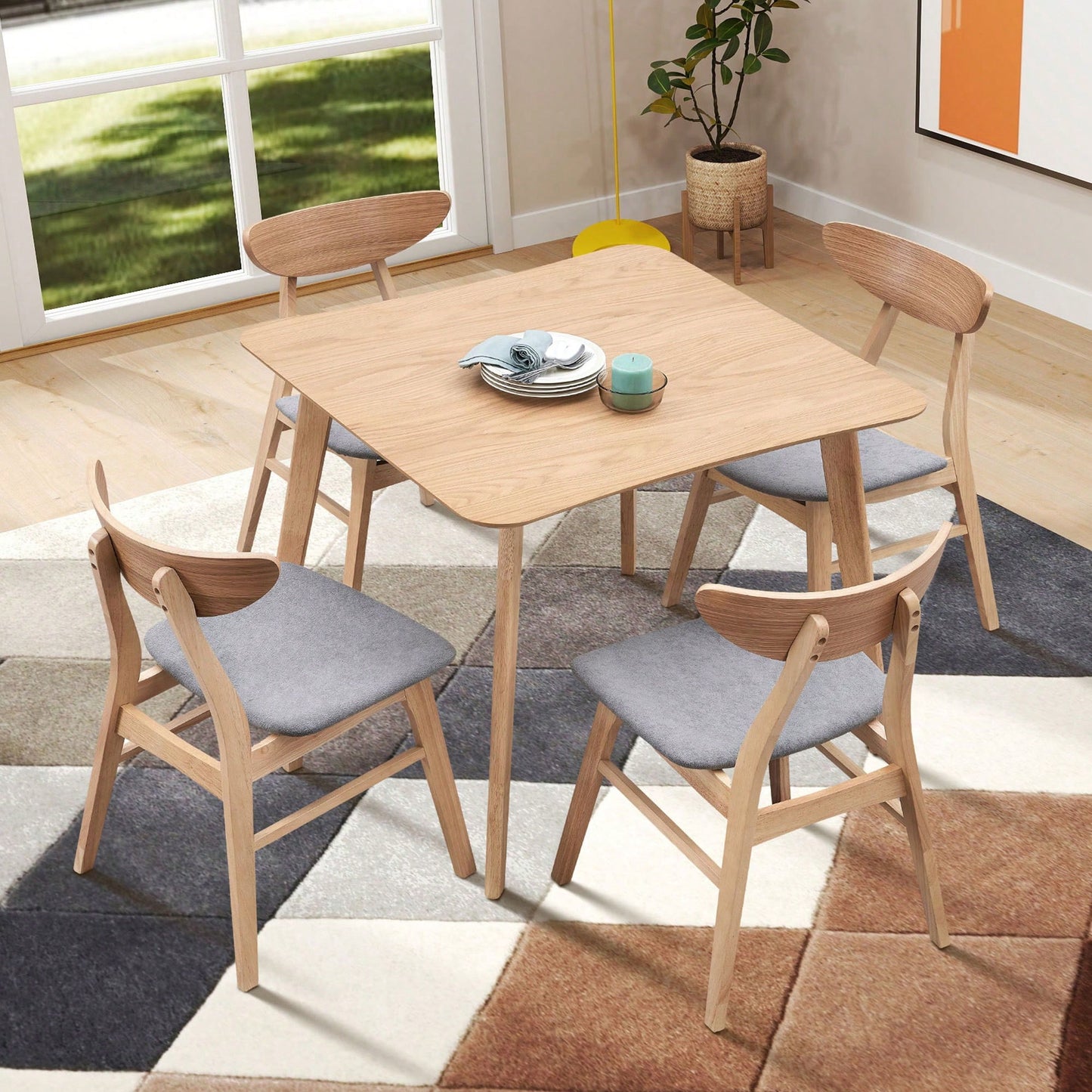 35.43 Inch Space-Saving Wooden Dining Table For 4, Modern Square Kitchen Table For Living Room, Apartment, And Restaurant, Black Finish