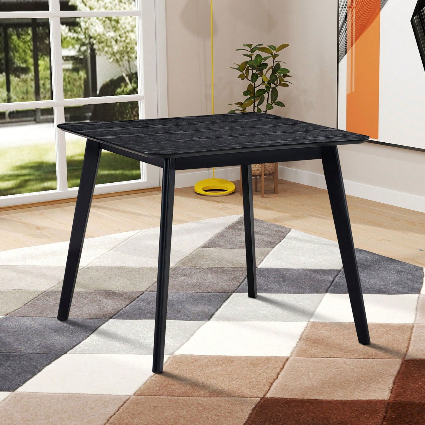 35.43 Inch Space-Saving Wooden Dining Table For 4, Modern Square Kitchen Table For Living Room, Apartment, And Restaurant, Black Finish