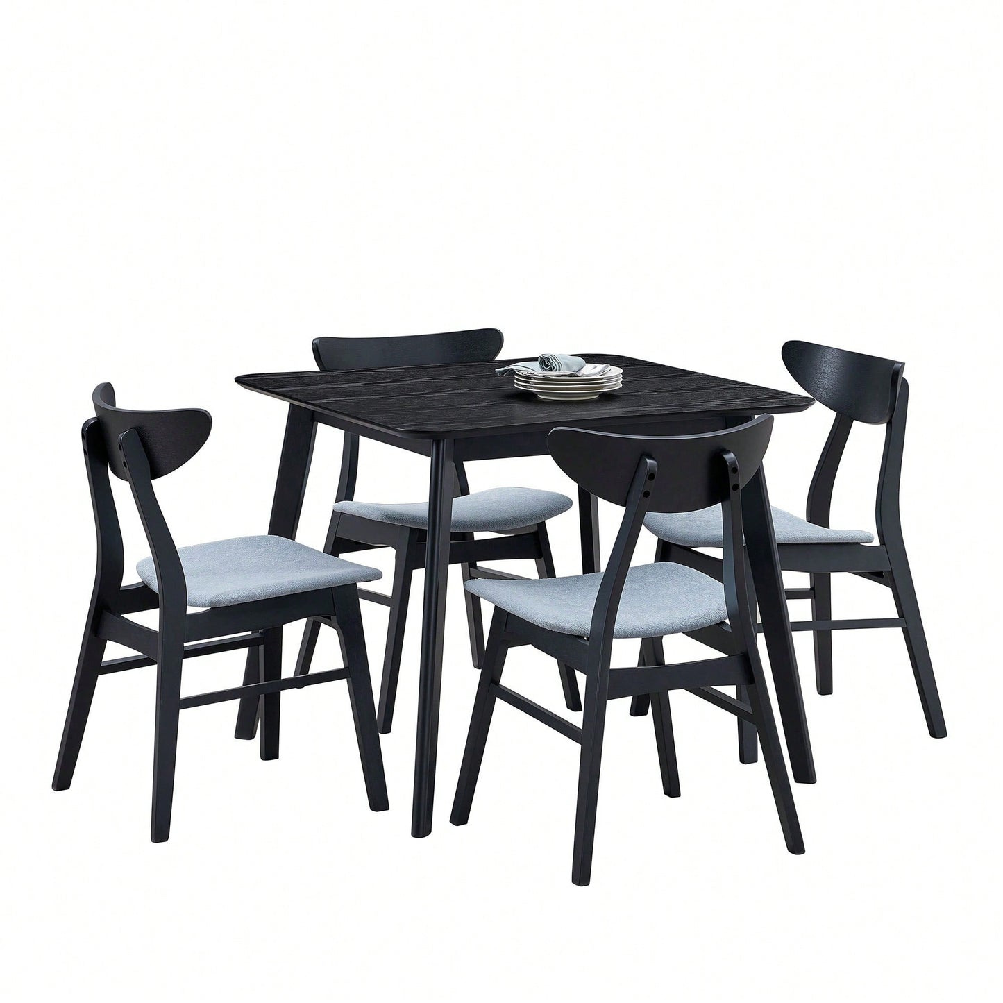 35.43 Inch Space-Saving Wooden Dining Table For 4, Modern Square Kitchen Table For Living Room, Apartment, And Restaurant, Black Finish