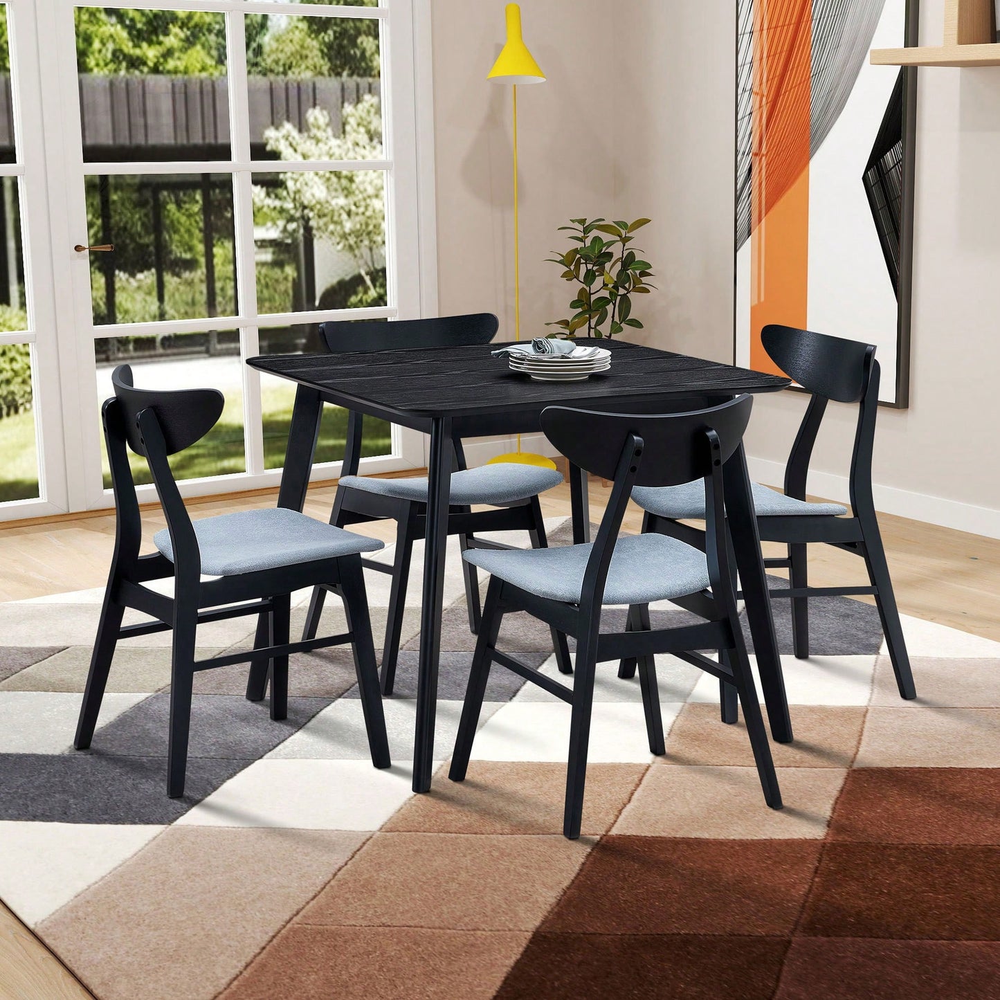 35.43 Inch Space-Saving Wooden Dining Table For 4, Modern Square Kitchen Table For Living Room, Apartment, And Restaurant, Black Finish