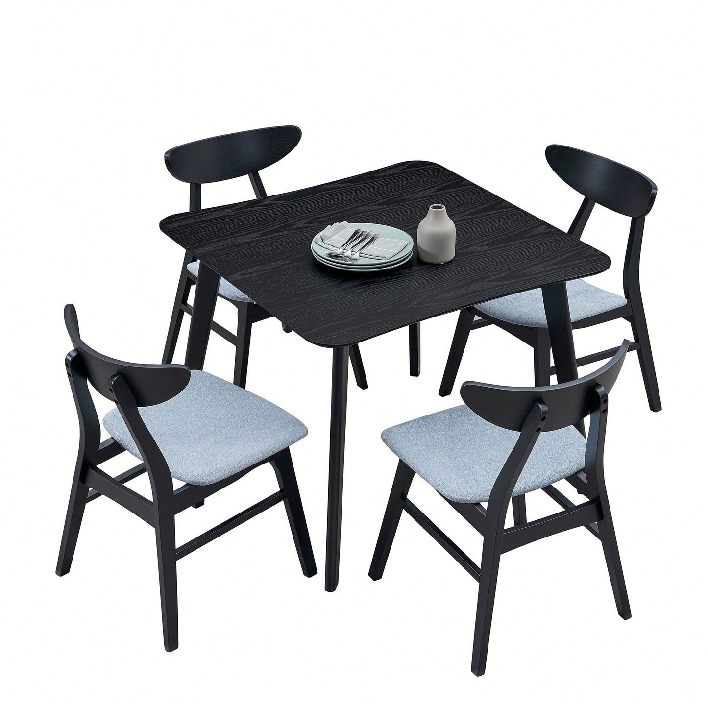 35.43 Inch Space-Saving Wooden Dining Table For 4, Modern Square Kitchen Table For Living Room, Apartment, And Restaurant, Black Finish