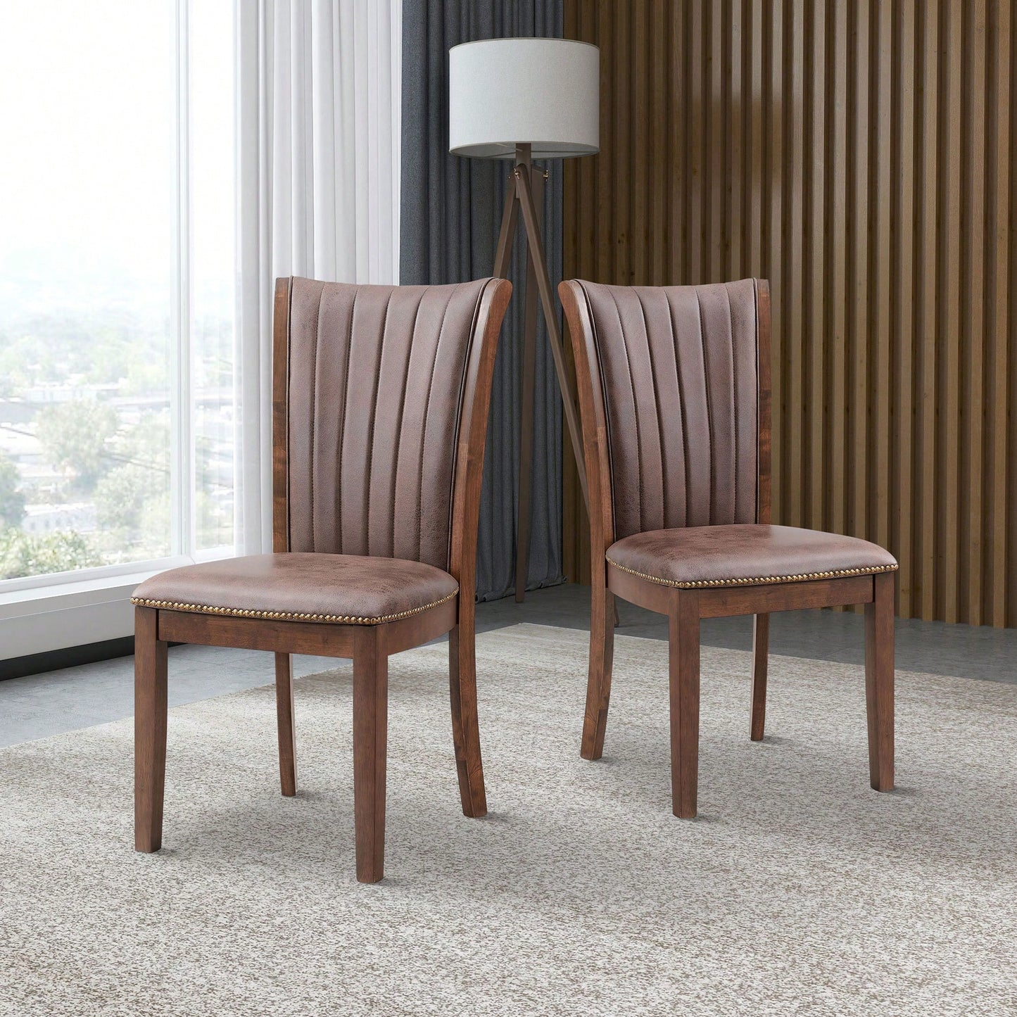 Set Of 2 Modern Fabric Upholstered Dining Chairs Mid Century Open Back Wooden Side Chairs For Kitchen Living Room Restaurant