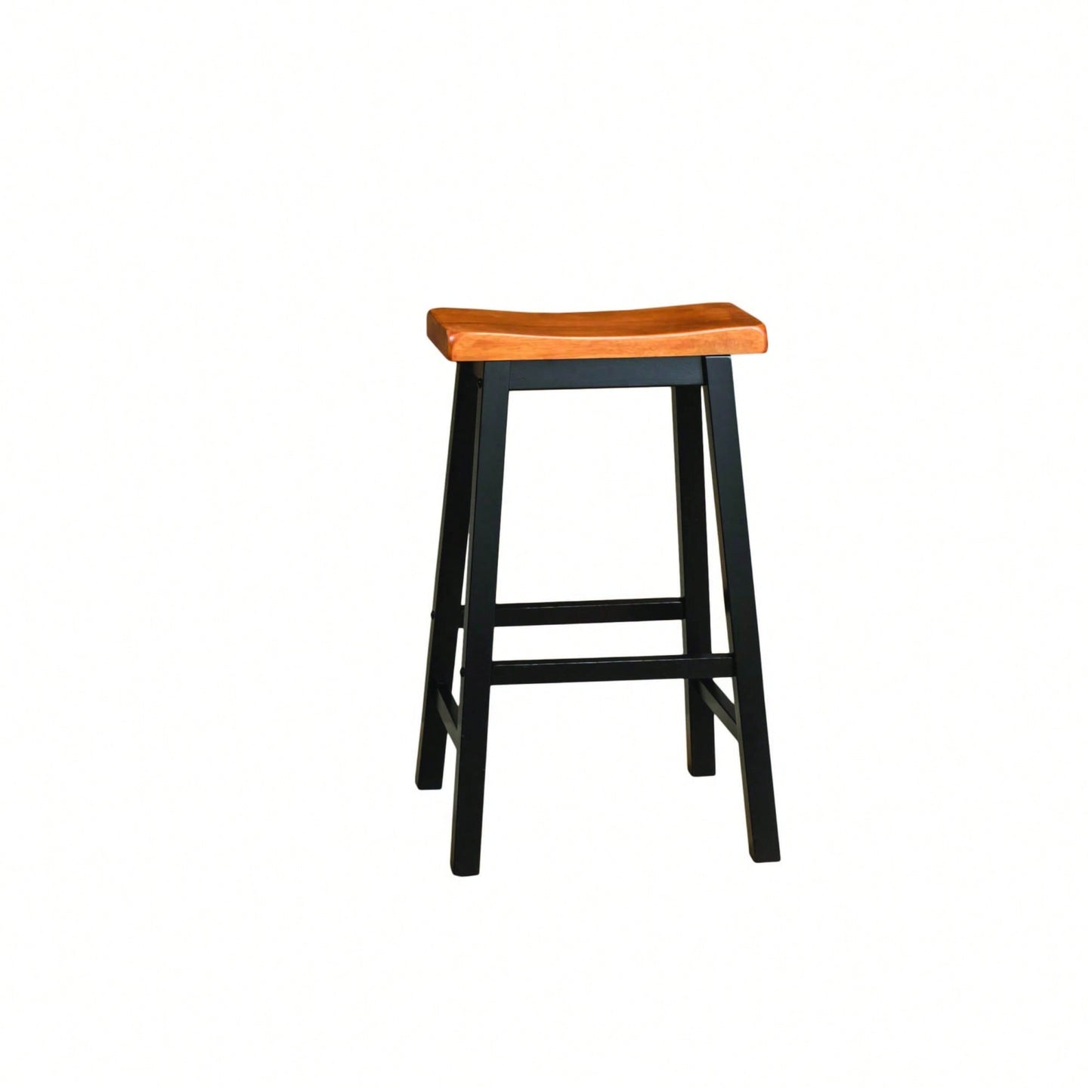 Set Of 2, 29 Inch Wooden Saddle Stool For Kitchen Or Bar Seating