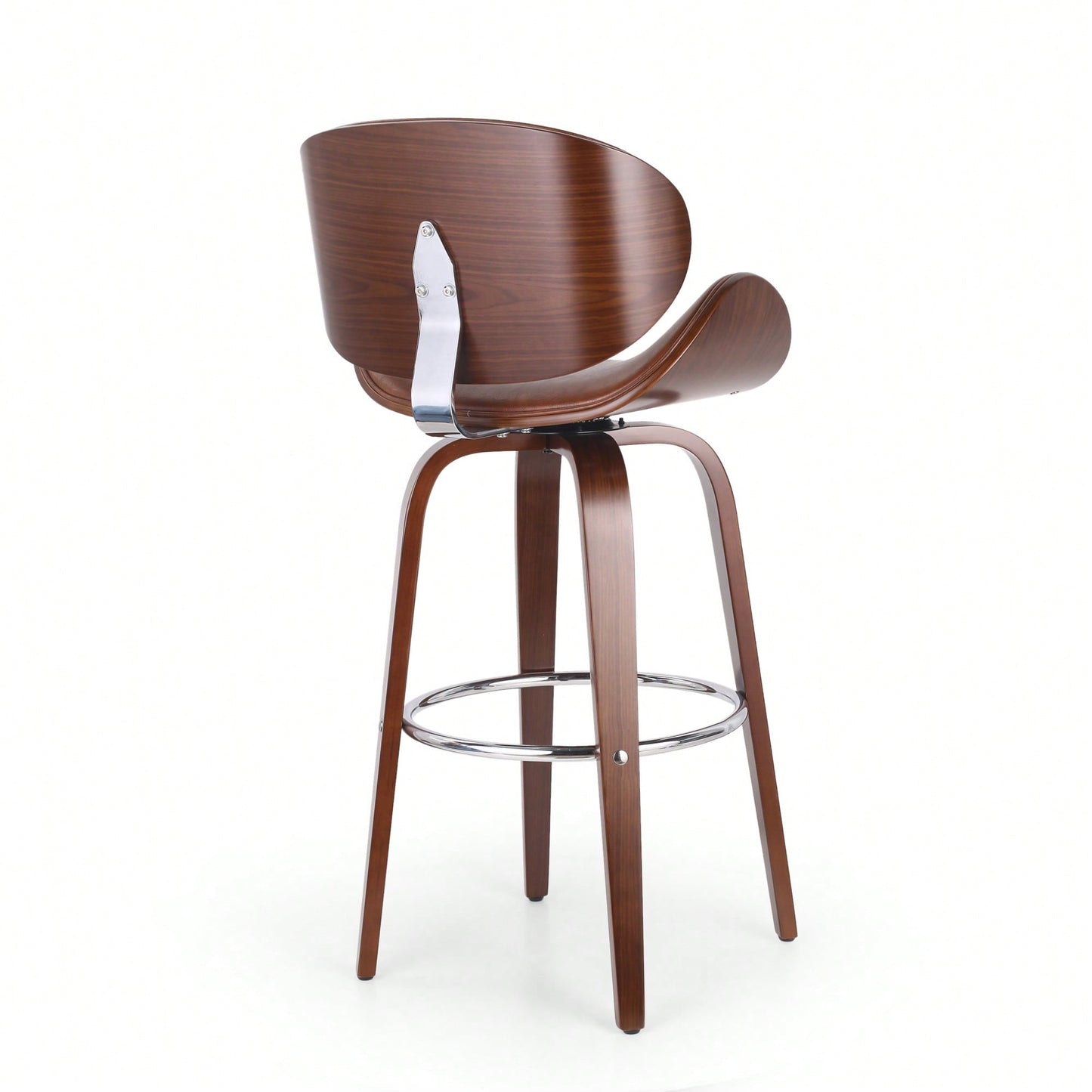 30 Inch Mid-Century Modern Upholstered Swivel Barstool In Walnut And Cognac Finish
