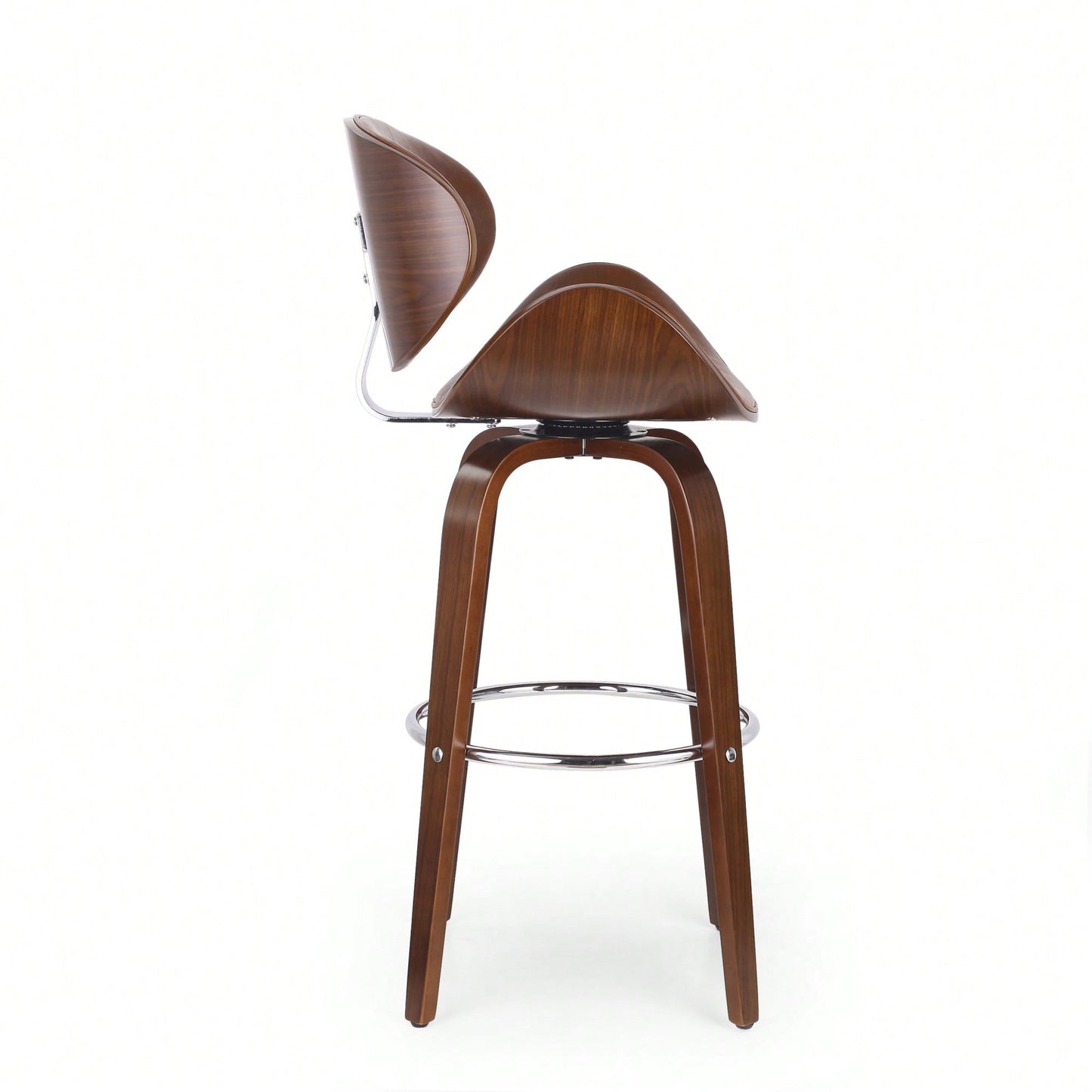30 Inch Mid-Century Modern Upholstered Swivel Barstool In Walnut And Cognac Finish