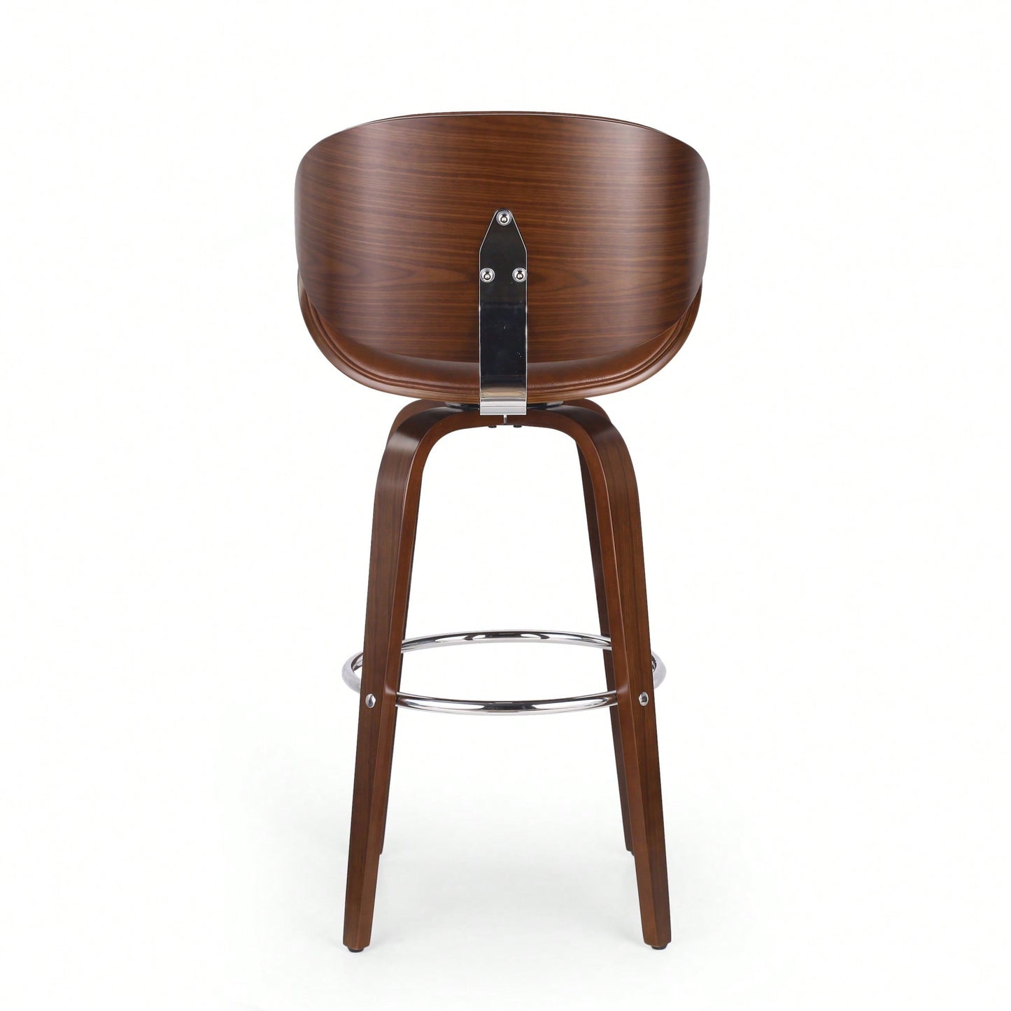 30 Inch Mid-Century Modern Upholstered Swivel Barstool In Walnut And Cognac Finish