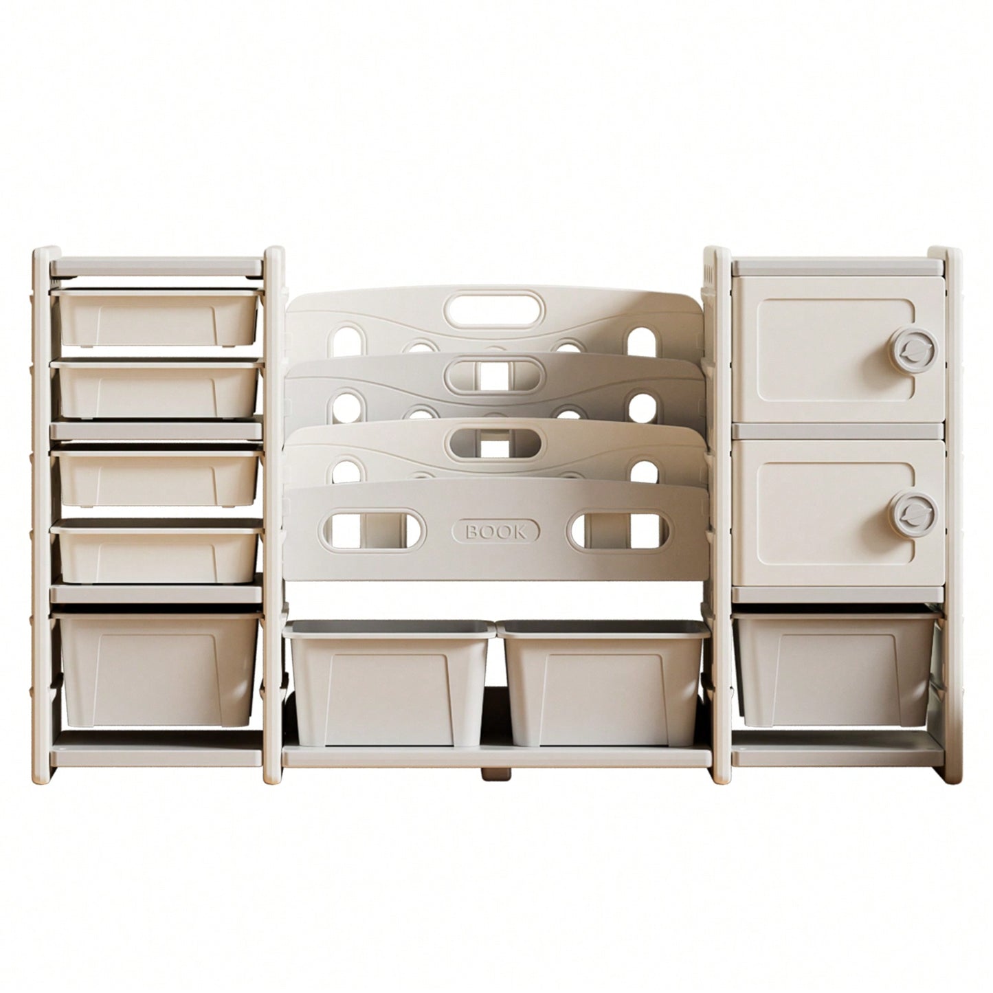 Kids Toy Storage Organizer With Removable Bins 4-Tier Bookshelf And Cabinet For Playroom Bedroom Kids Room