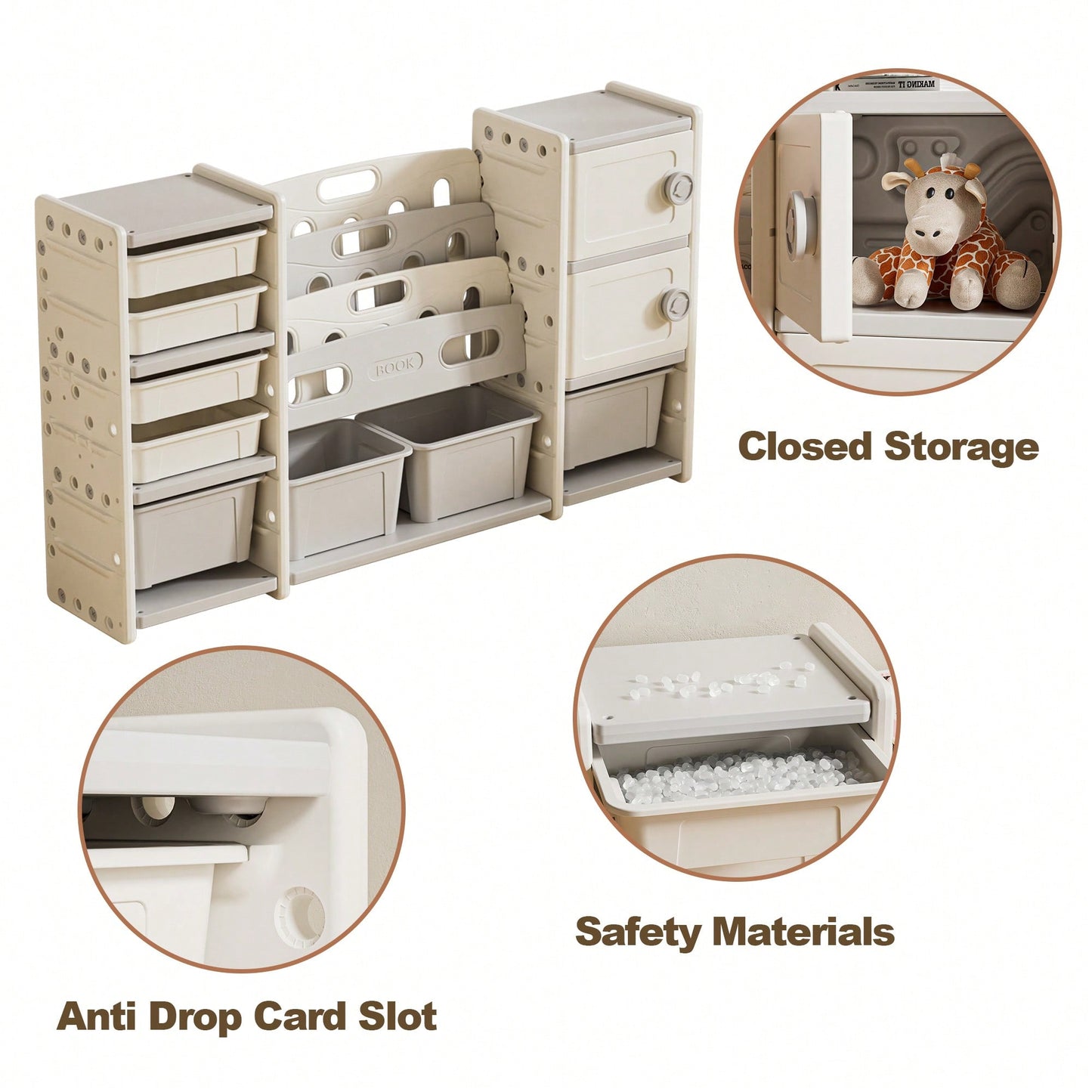 Kids Toy Storage Organizer With Removable Bins 4-Tier Bookshelf And Cabinet For Playroom Bedroom Kids Room