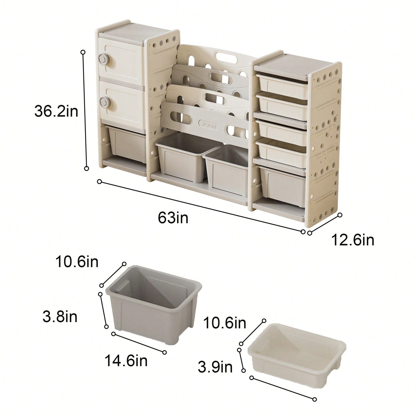 Kids Toy Storage Organizer With Removable Bins 4-Tier Bookshelf And Cabinet For Playroom Bedroom Kids Room