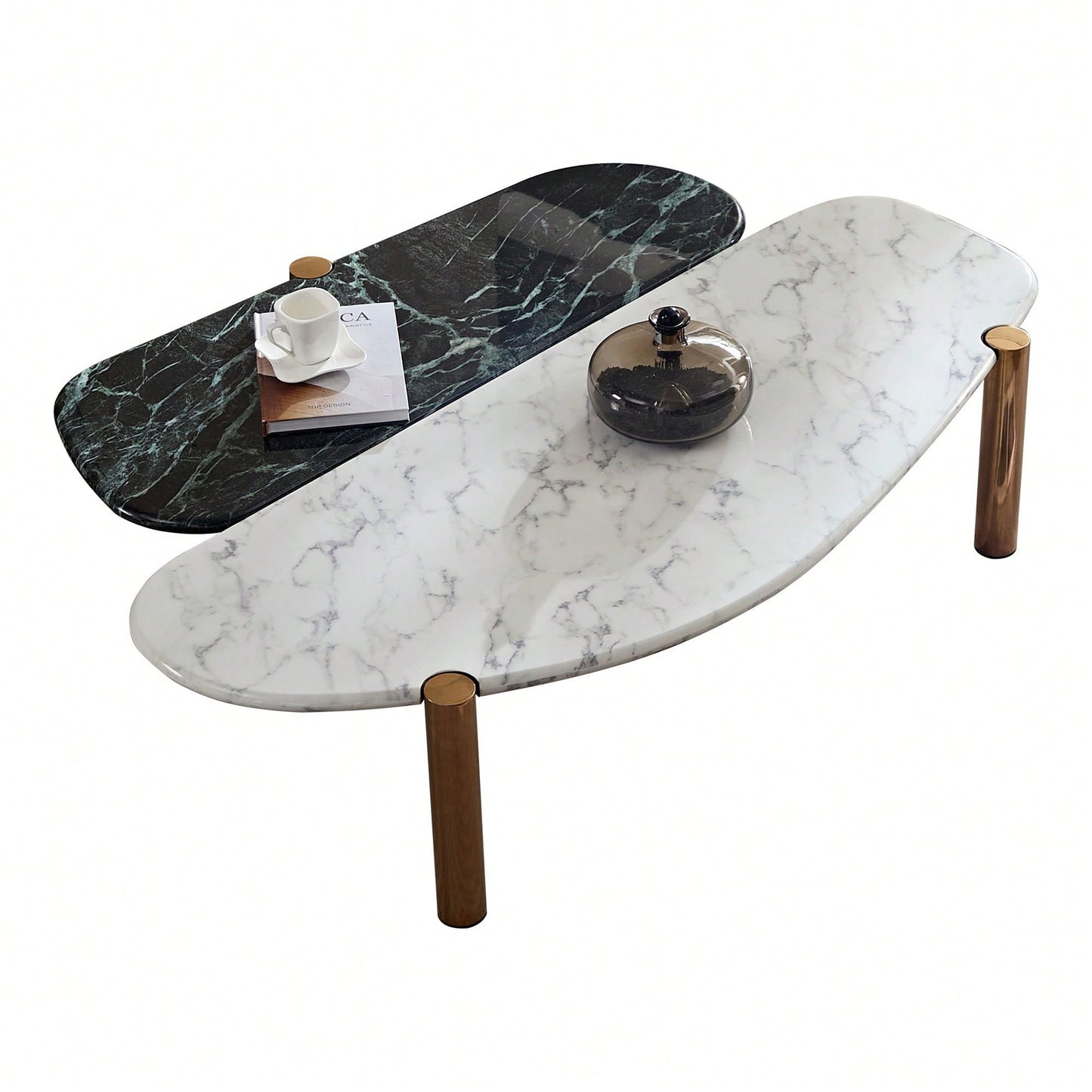 Elegant Faux Marble Coffee Table With Gold Metal Legs For Living Room And Home Office Accent Decor