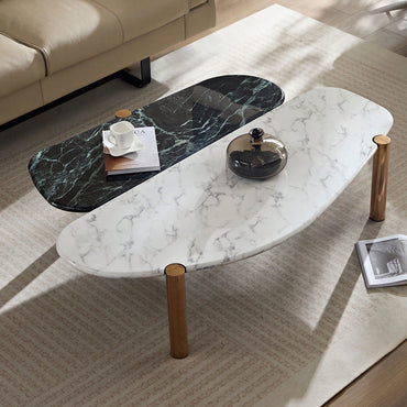 Elegant Faux Marble Coffee Table With Gold Metal Legs For Living Room And Home Office Accent Decor
