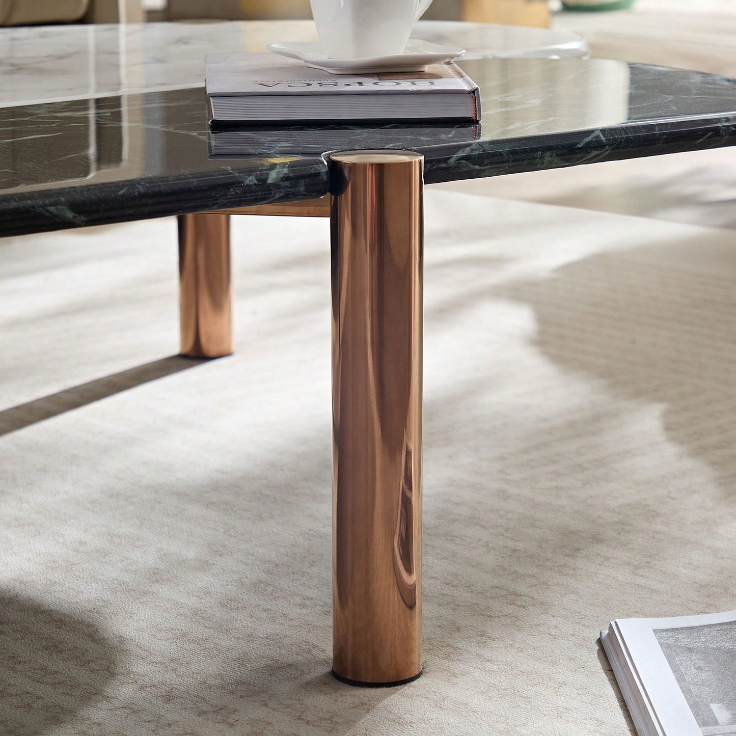 Elegant Faux Marble Coffee Table With Gold Metal Legs For Living Room And Home Office Accent Decor
