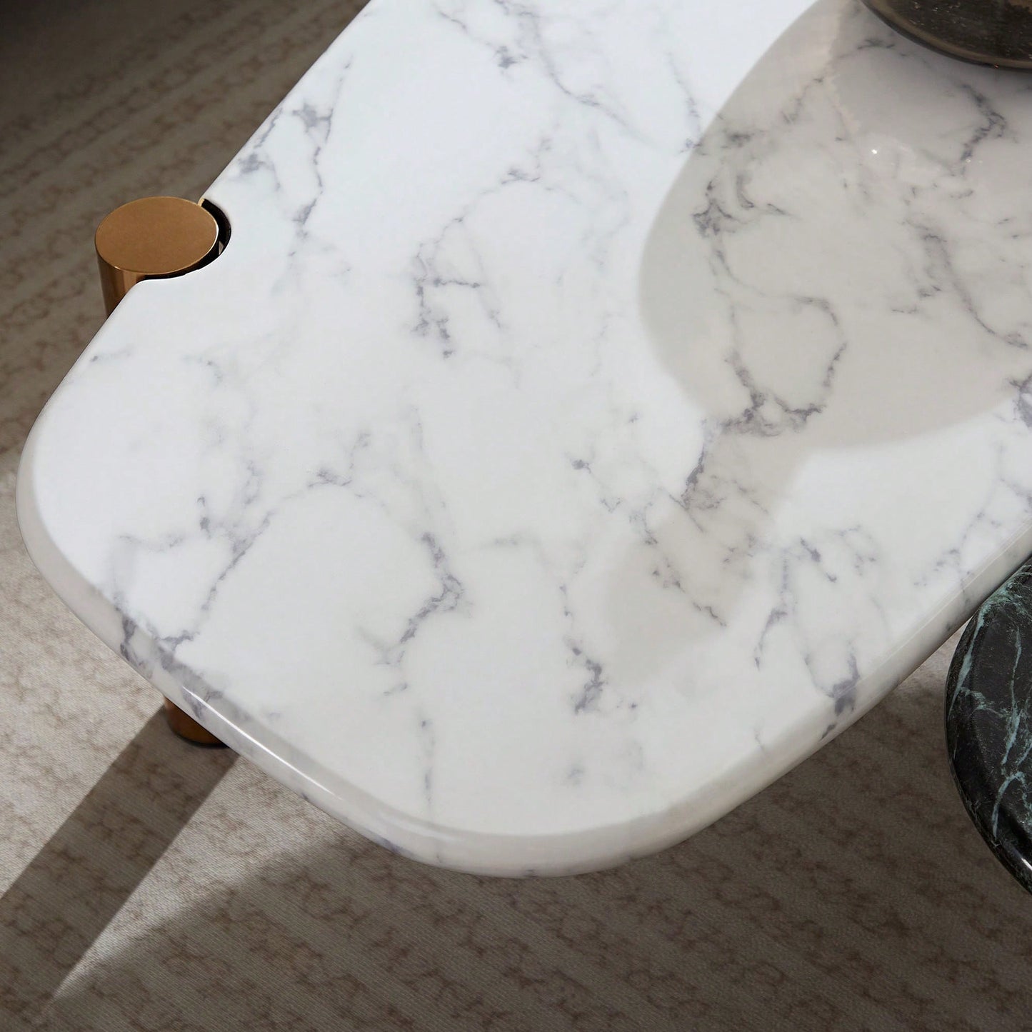 Elegant Faux Marble Coffee Table With Gold Metal Legs For Living Room And Home Office Accent Decor