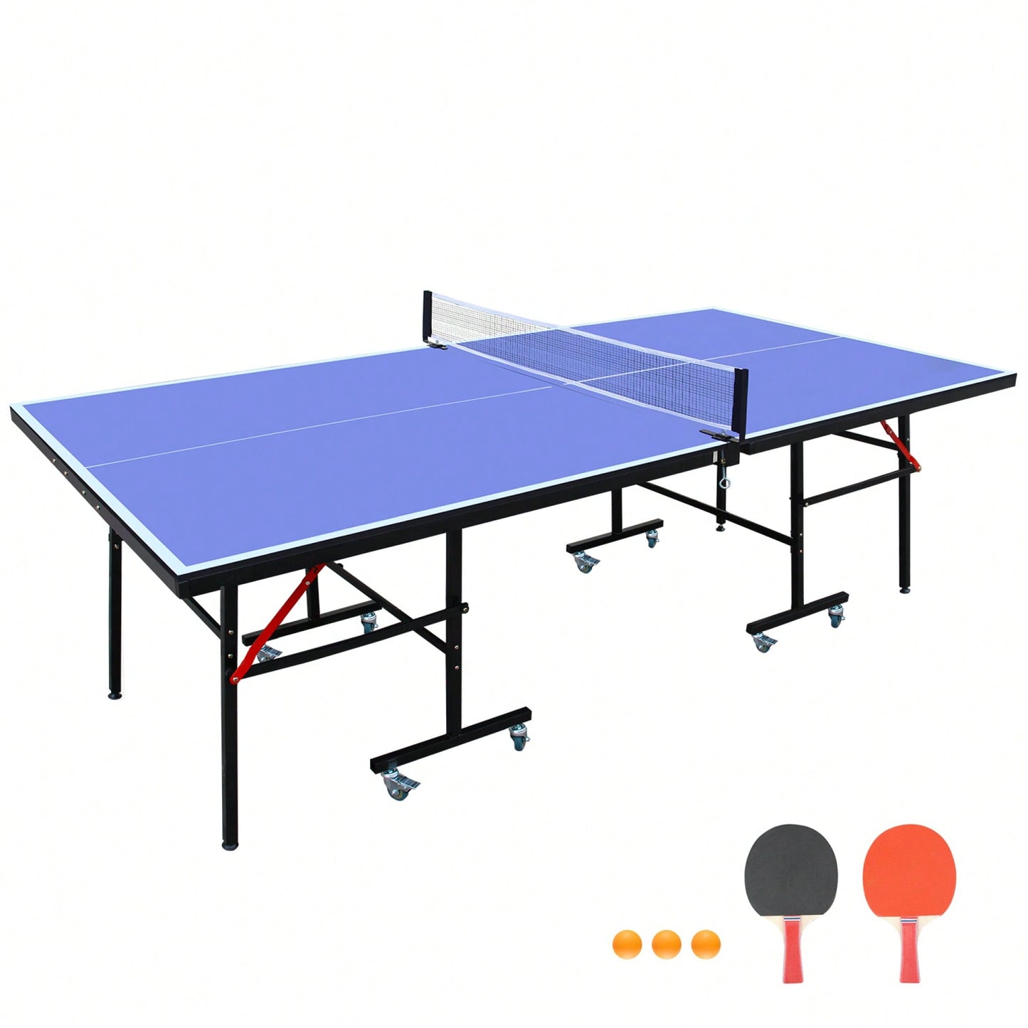 Portable 8ft Foldable Table Tennis Set With Net 2 Paddles And 3 Balls For Indoor Games