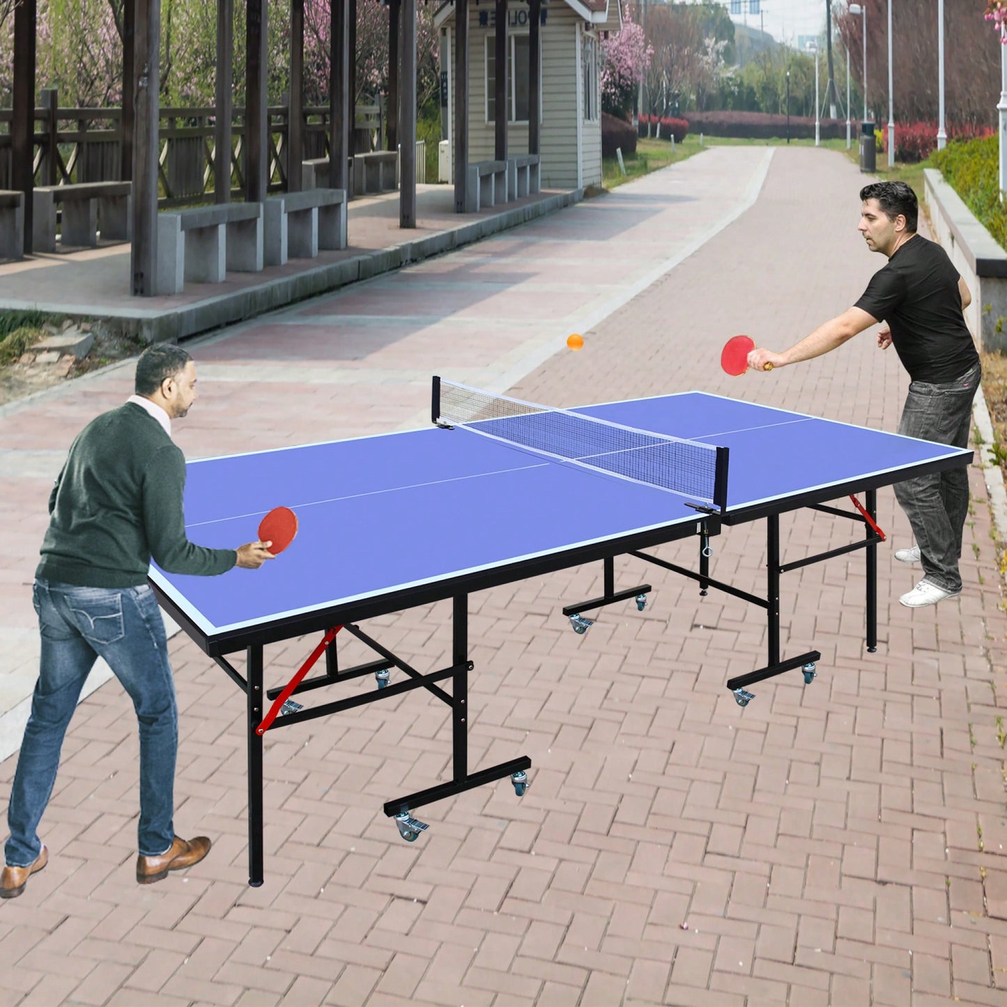 Portable 8ft Foldable Table Tennis Set With Net 2 Paddles And 3 Balls For Indoor Games