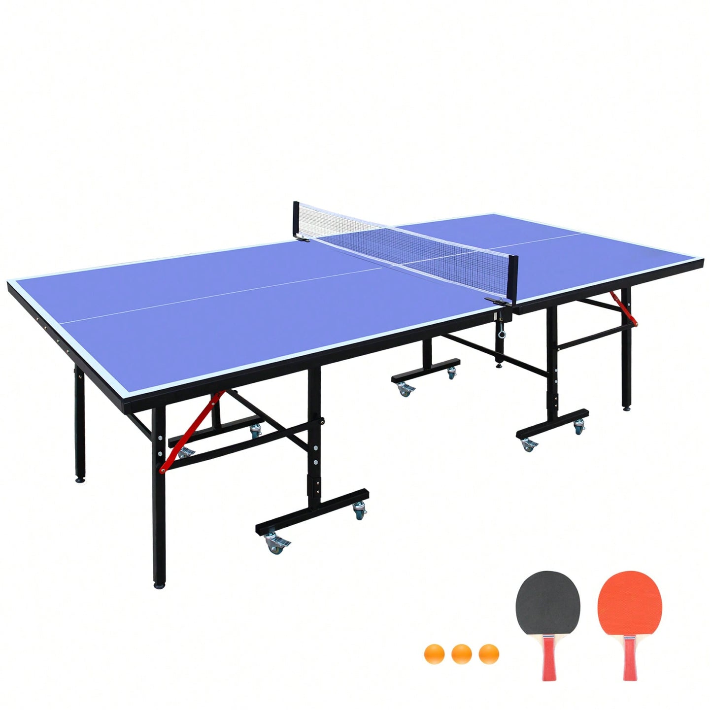 Portable 8ft Foldable Table Tennis Set With Net 2 Paddles And 3 Balls For Indoor Games