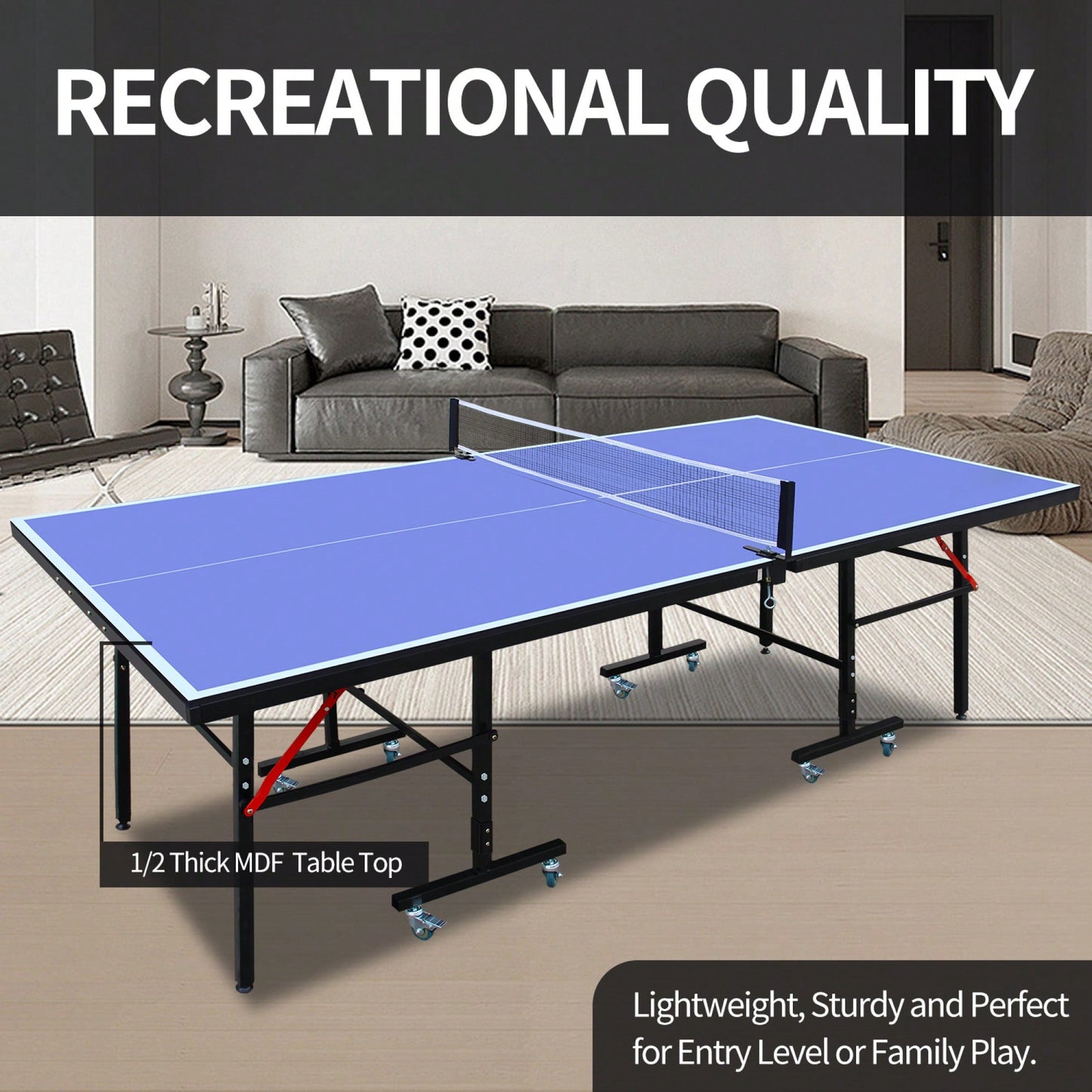 Portable 8ft Foldable Table Tennis Set With Net 2 Paddles And 3 Balls For Indoor Games