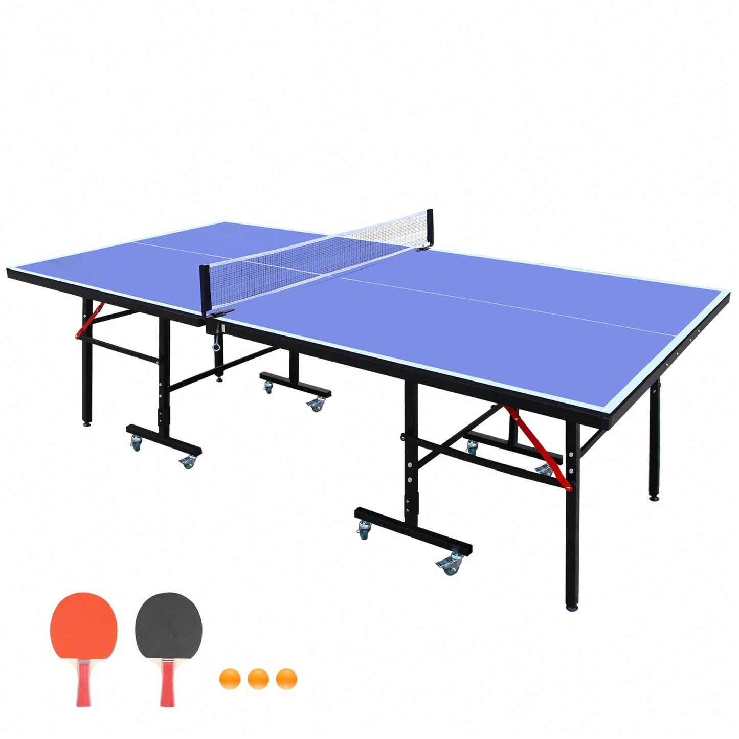 Portable 8ft Foldable Table Tennis Set With Net 2 Paddles And 3 Balls For Indoor Games