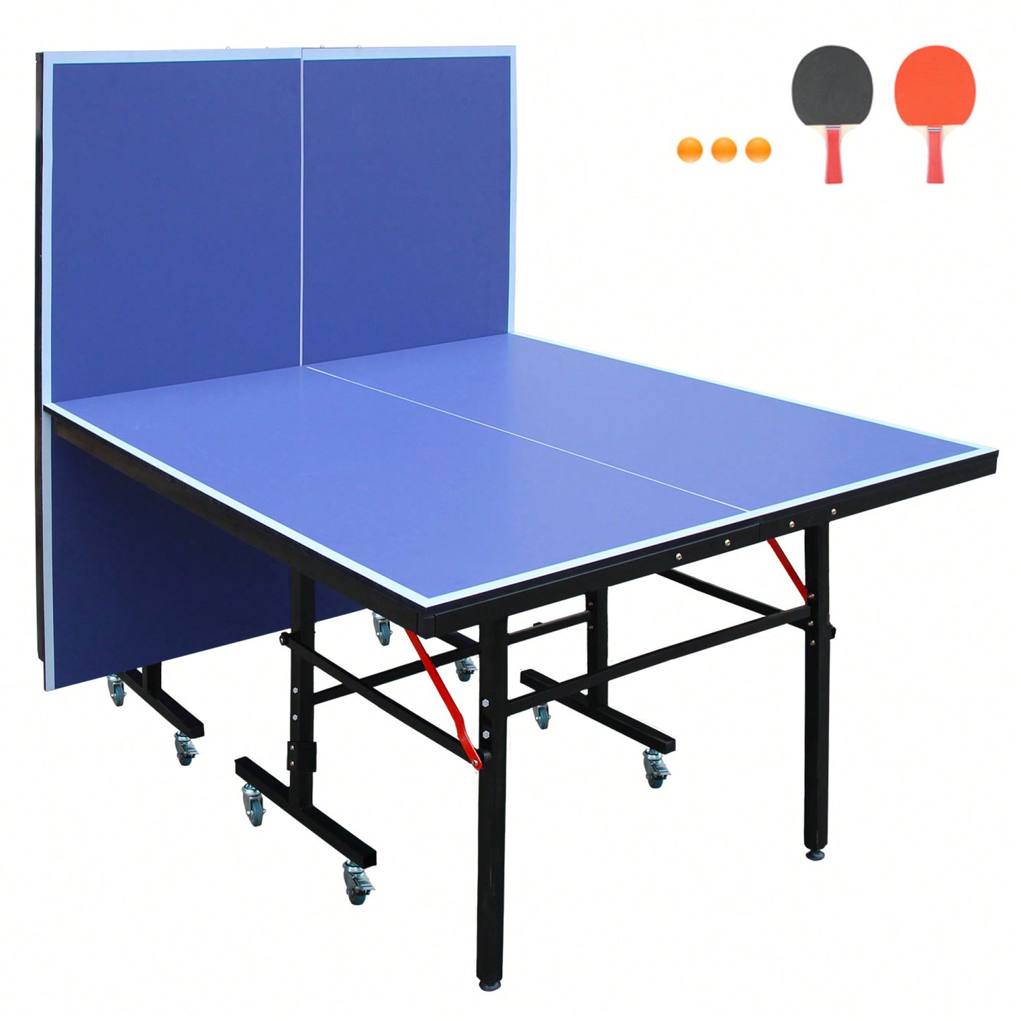 Portable 8ft Foldable Table Tennis Set With Net 2 Paddles And 3 Balls For Indoor Games