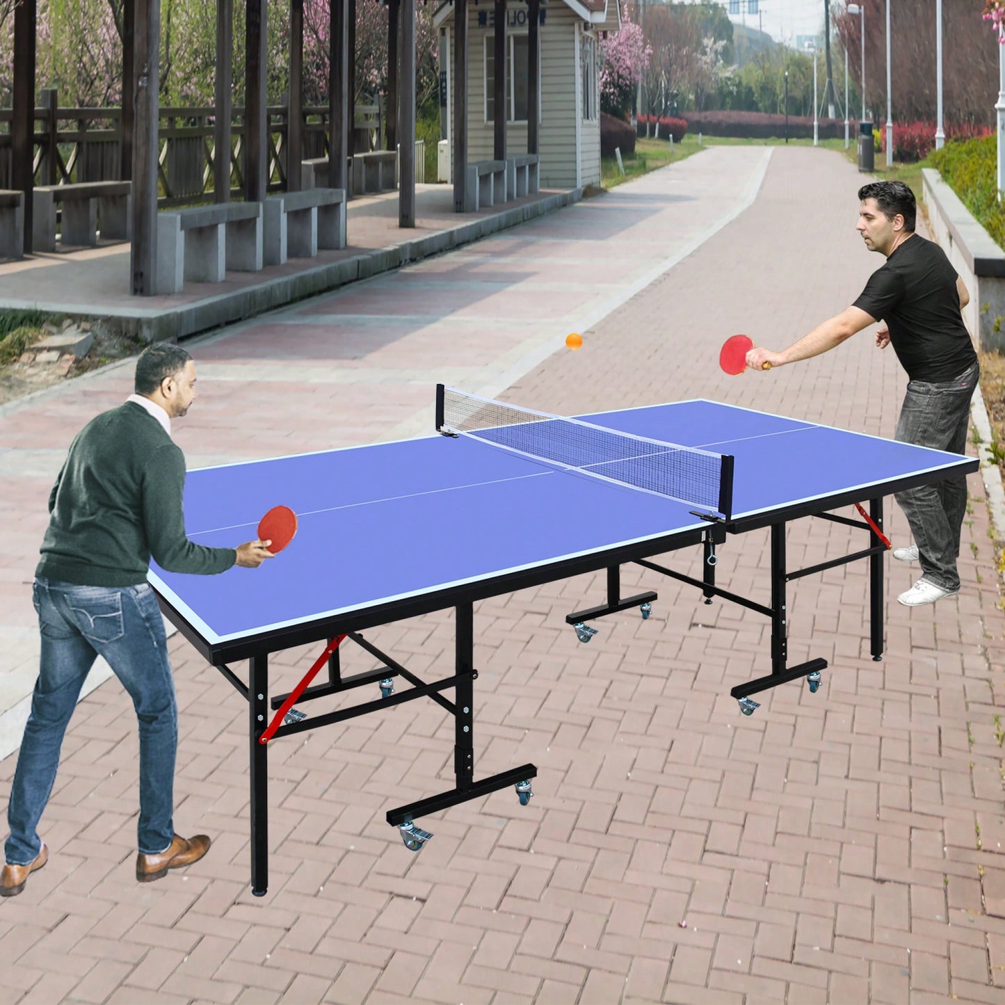 Portable 8ft Foldable Table Tennis Set With Net 2 Paddles And 3 Balls For Indoor Games
