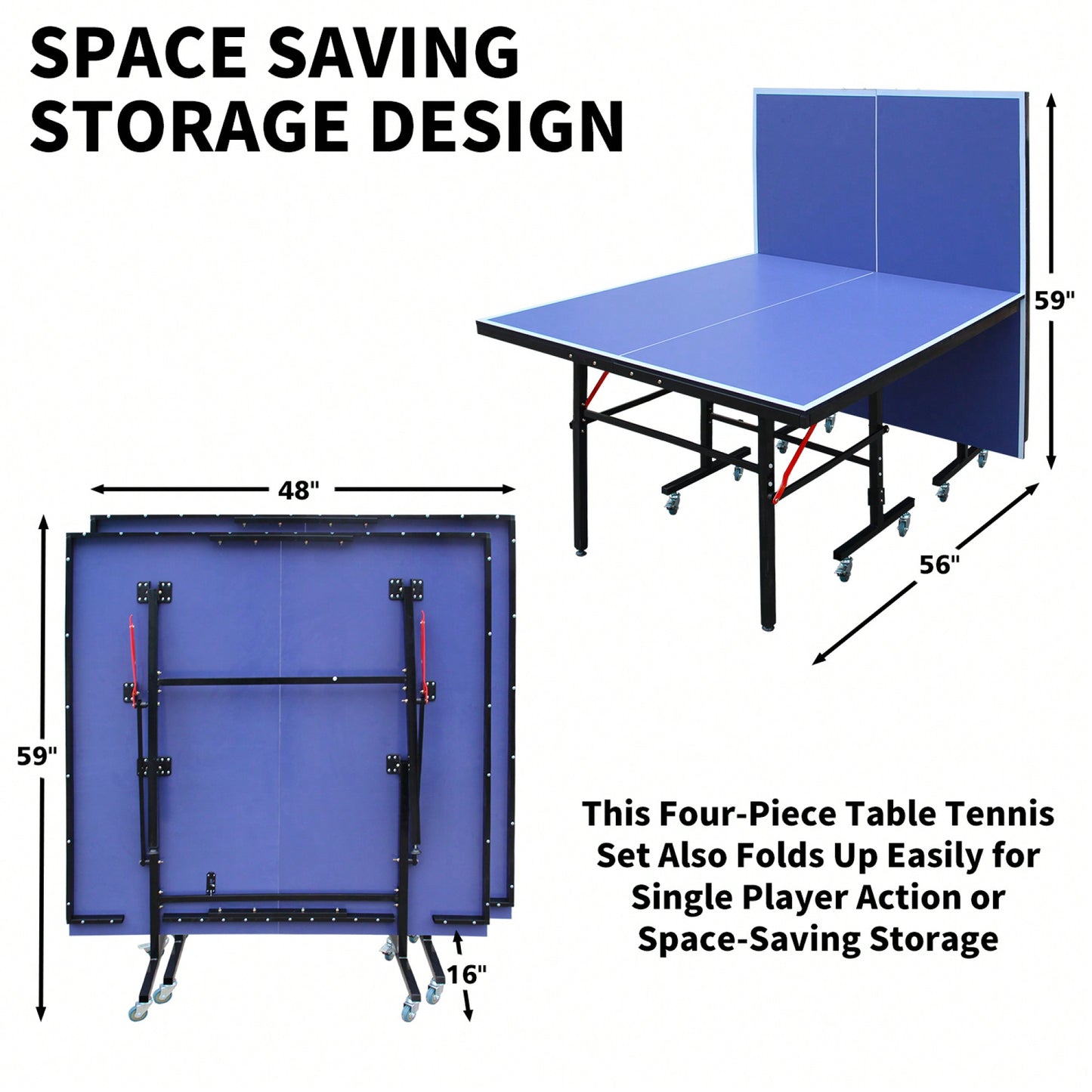 Portable 8ft Foldable Table Tennis Set With Net 2 Paddles And 3 Balls For Indoor Games