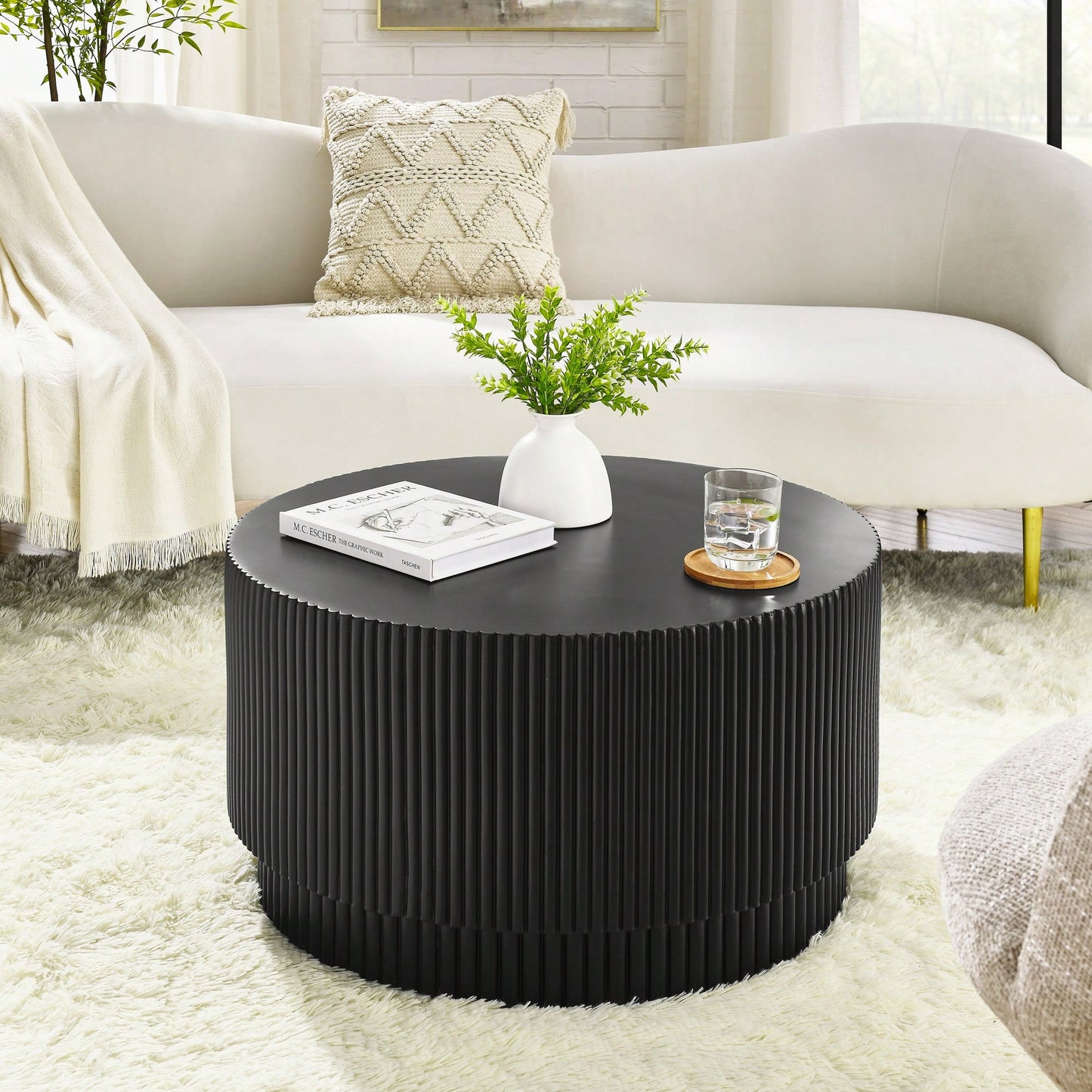 Nordic Style 15.72-Inch H-Barrel Coffee Table For Indoor And Outdoor Use - Simple Design In Durable Magnesium Oxide Material