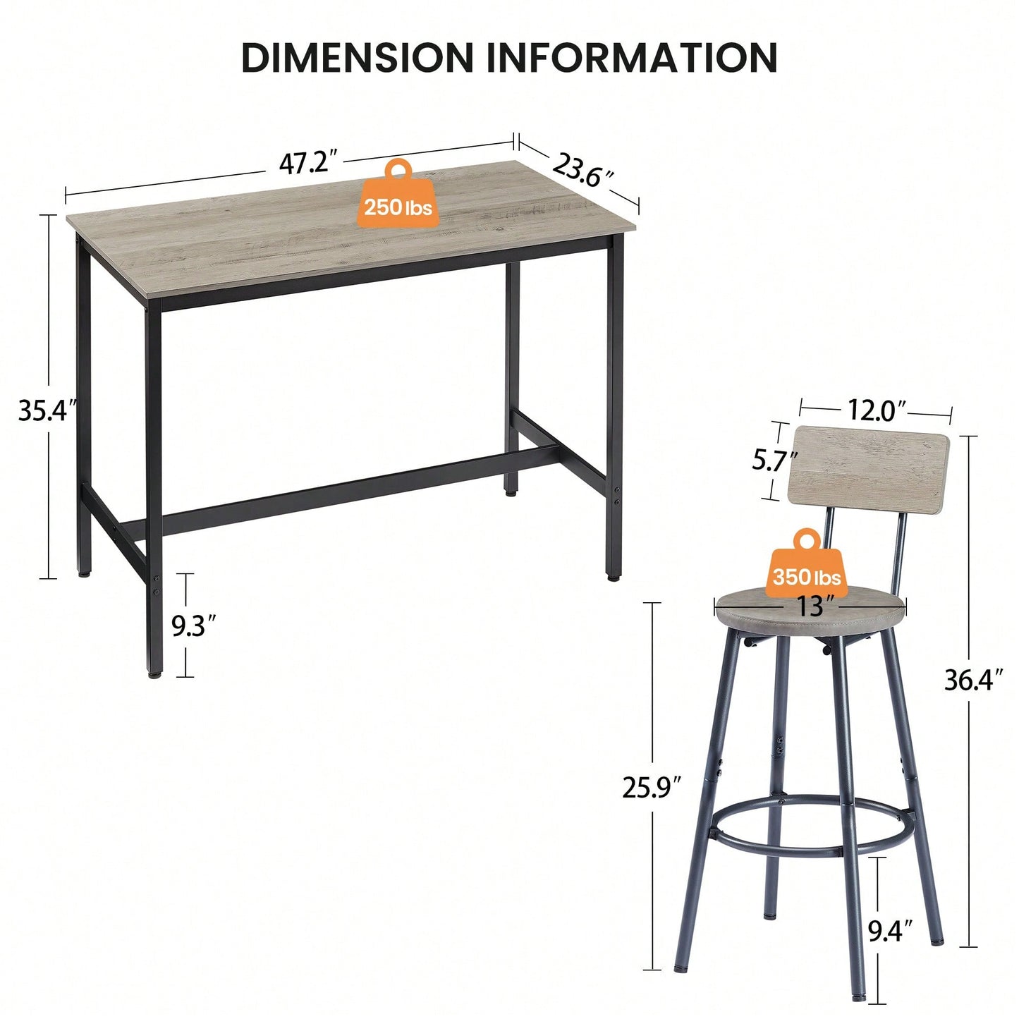 Industrial Style 7 Piece Pub High Dining Set With Rustic Grey Table And 6 PU Leather Bar Chairs For Kitchen And Living Room